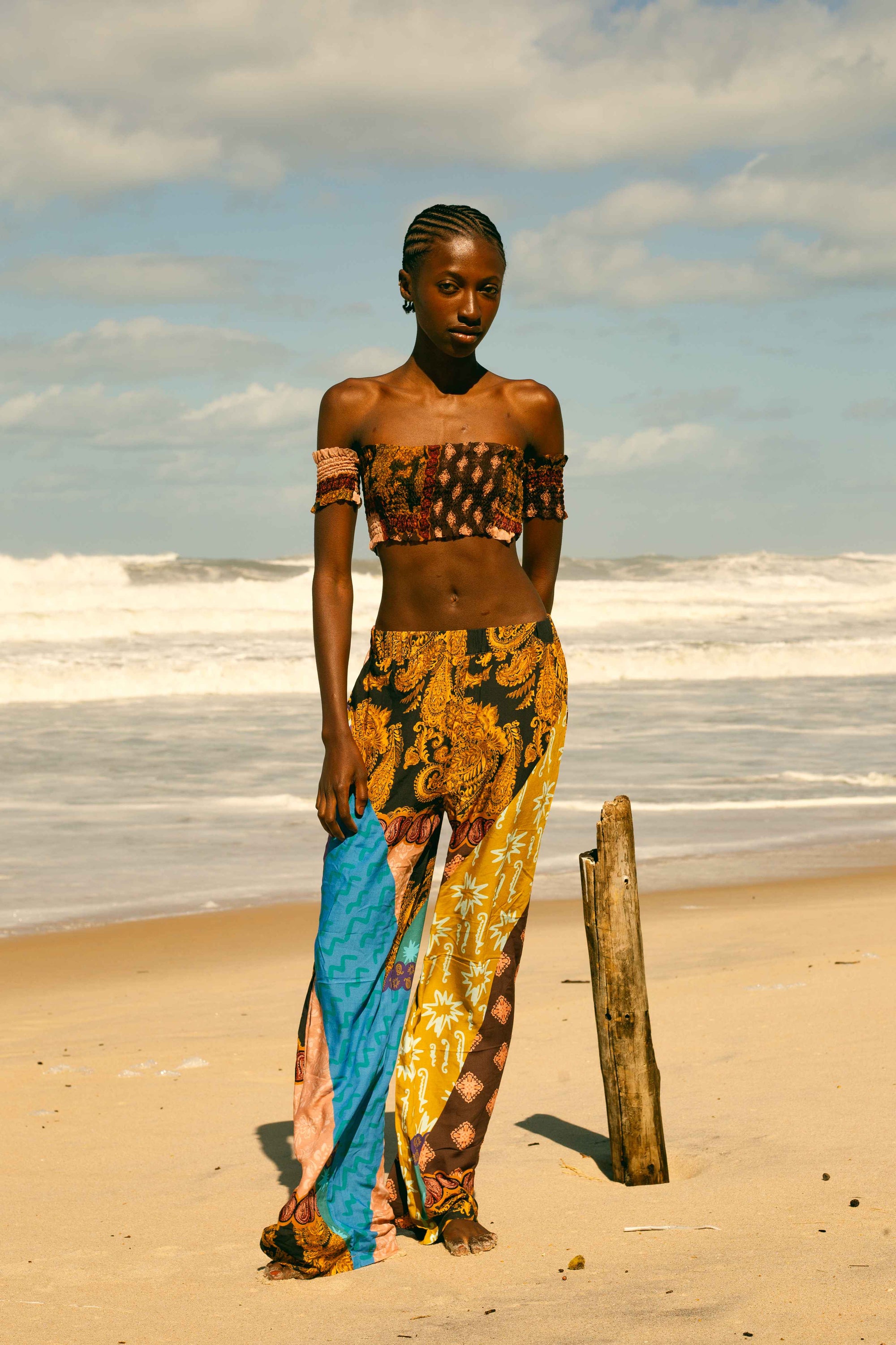 Brown Estrellitas Ruched Crop Top