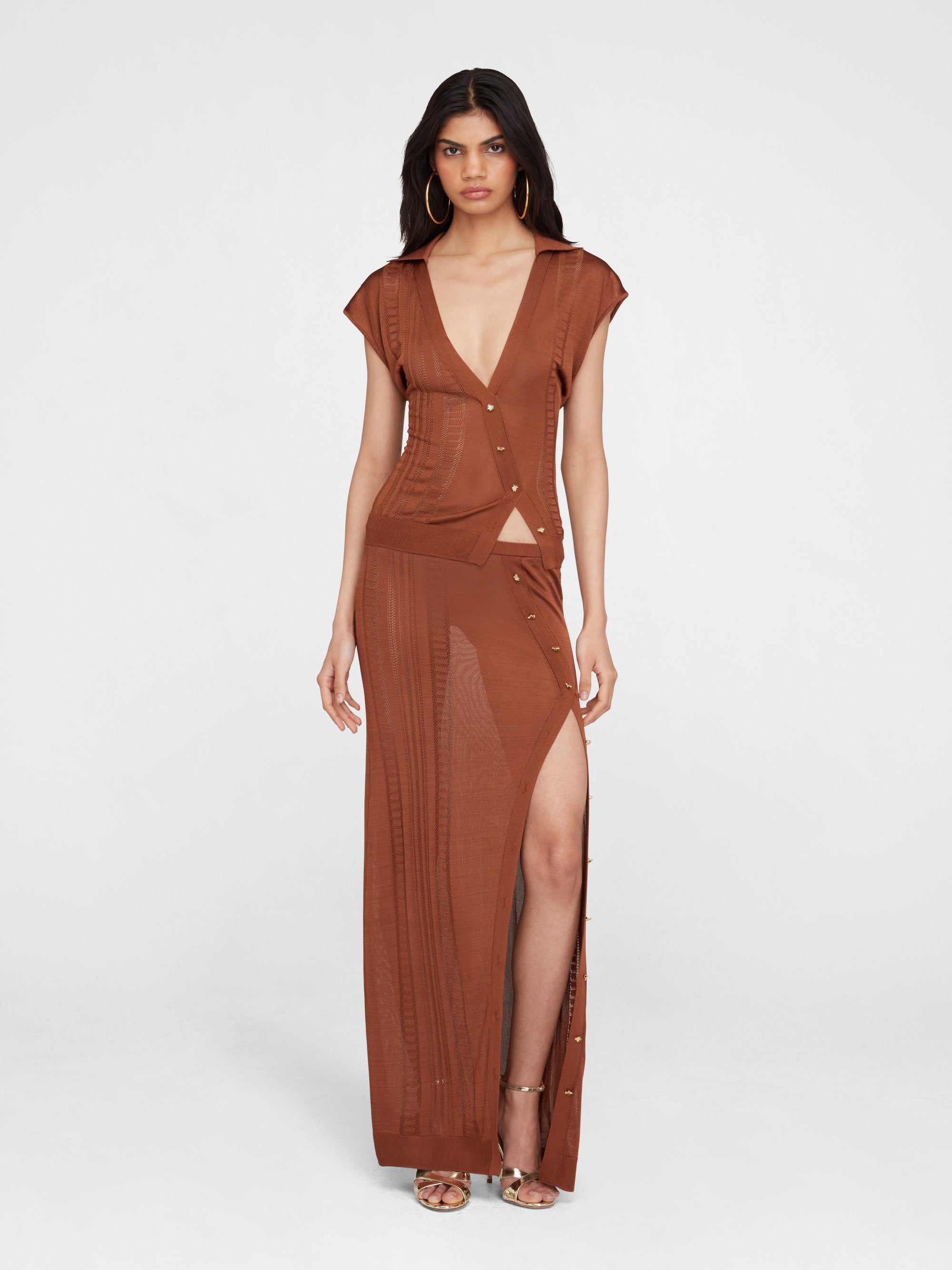 Guayabera Brown Knit Long Skirt