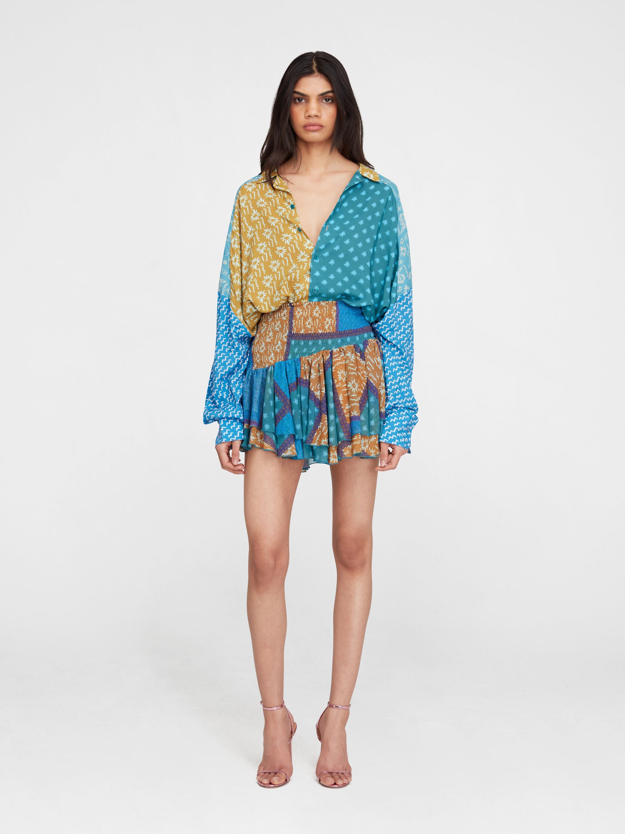 Blue Estrellitas Silk Mini Skirt