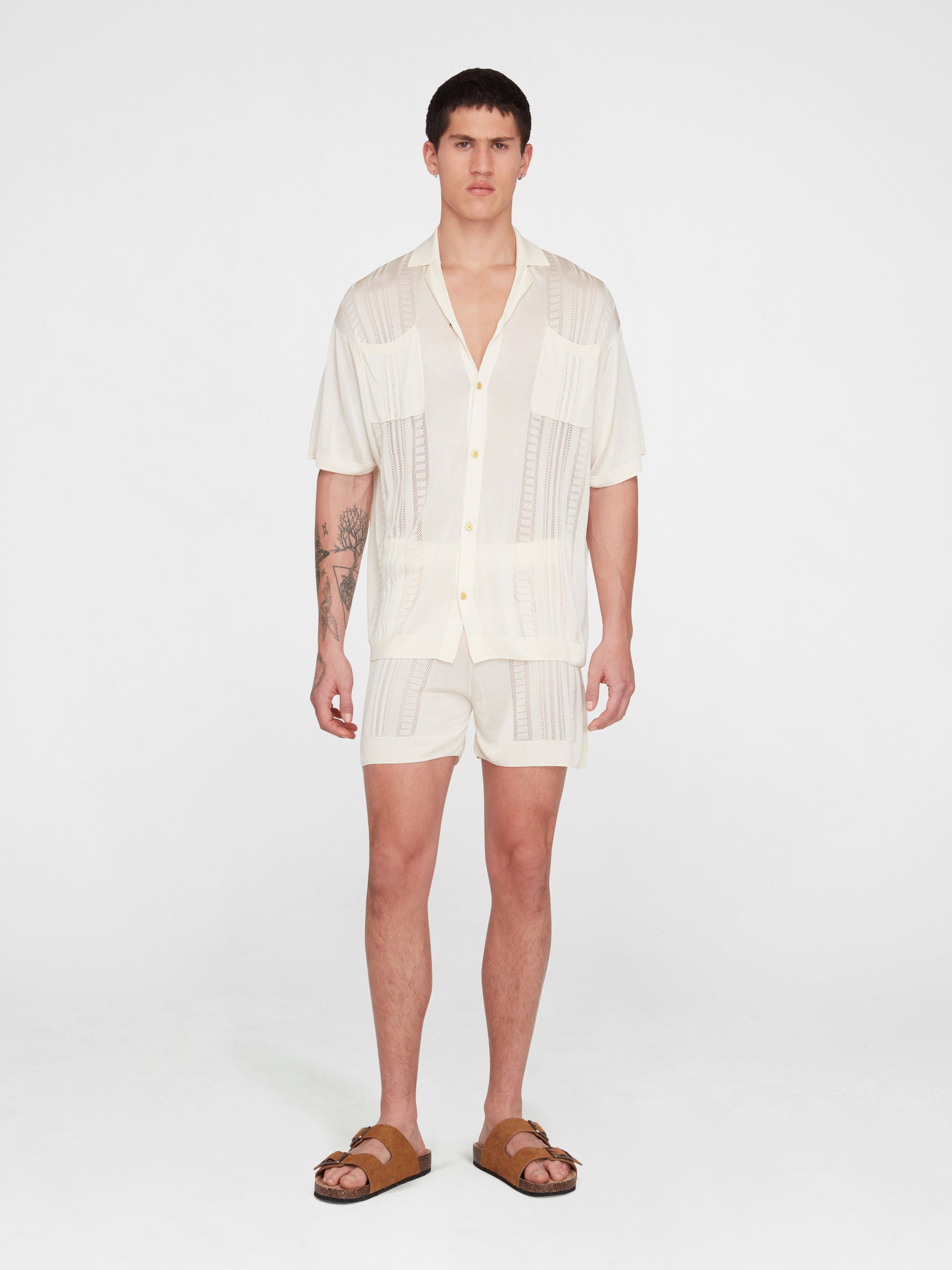Cream Guayabera Knit Shorts