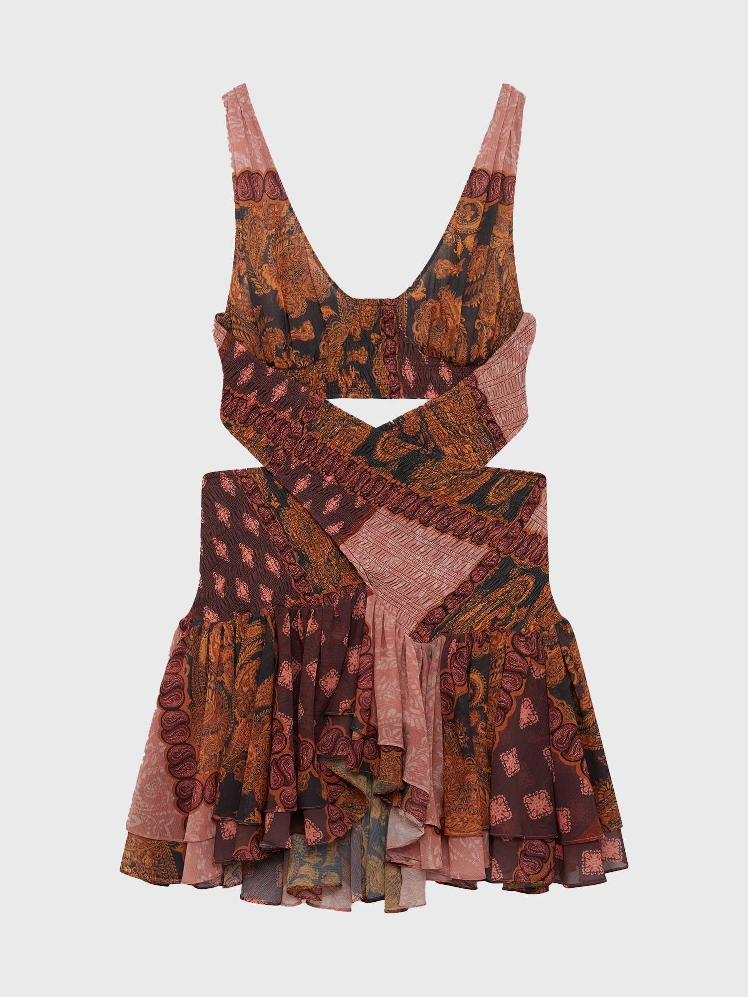 Brown Estrellitas Silk Mini Dress