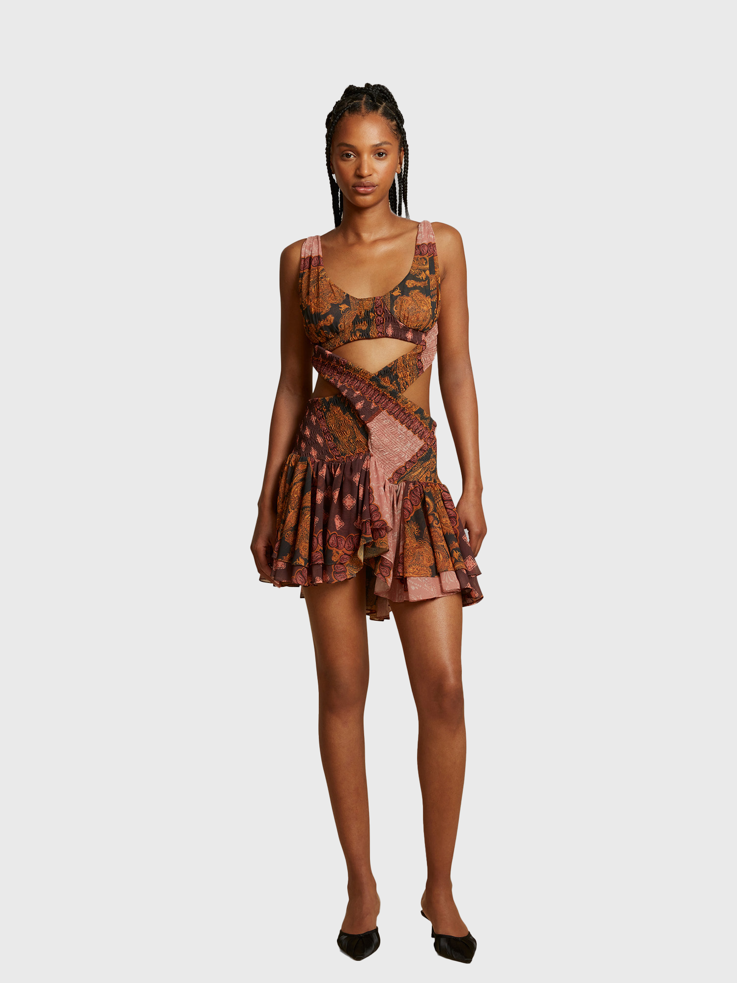 Brown Estrellitas Silk Mini Dress