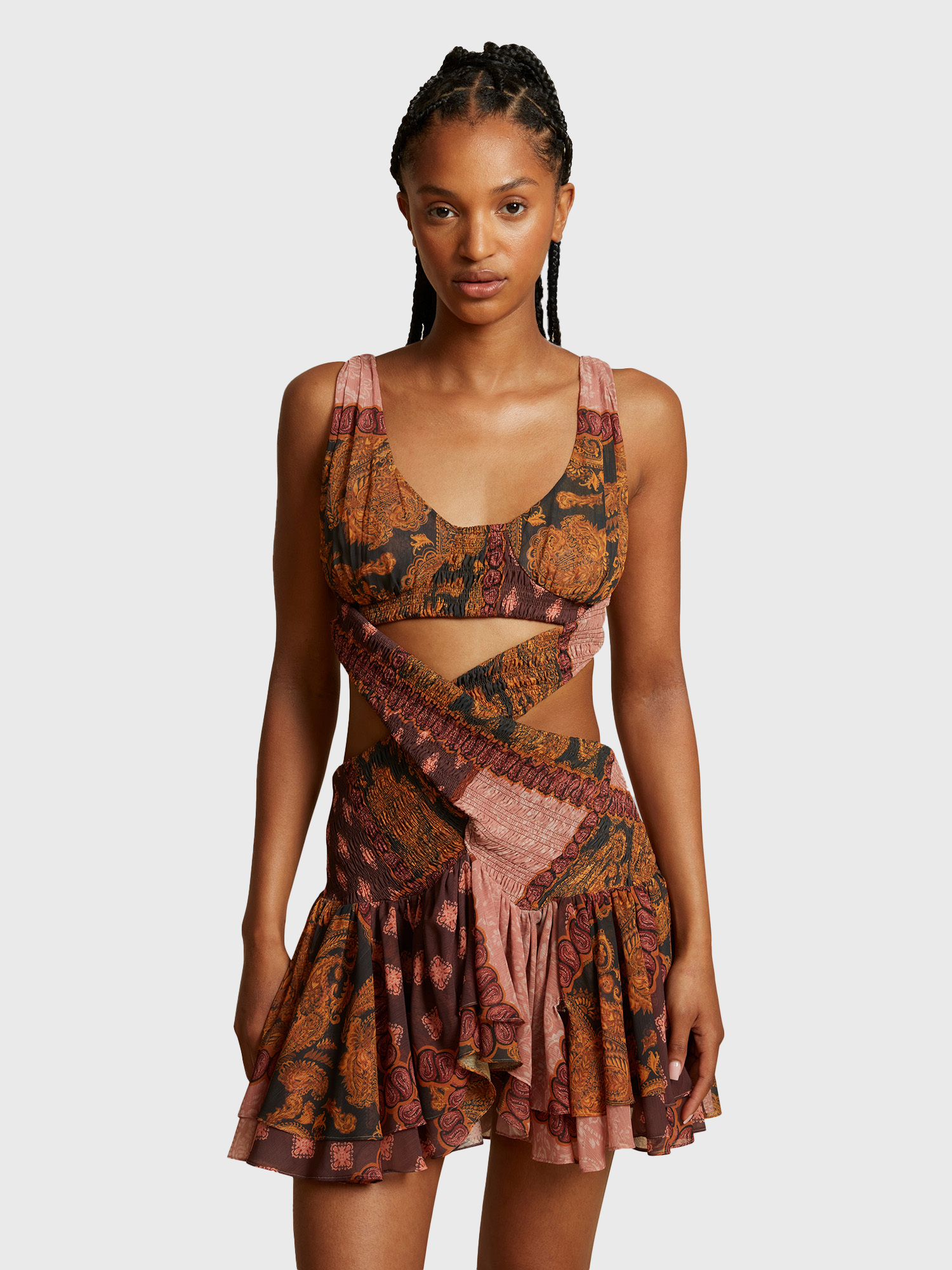 Brown Estrellitas Silk Mini Dress