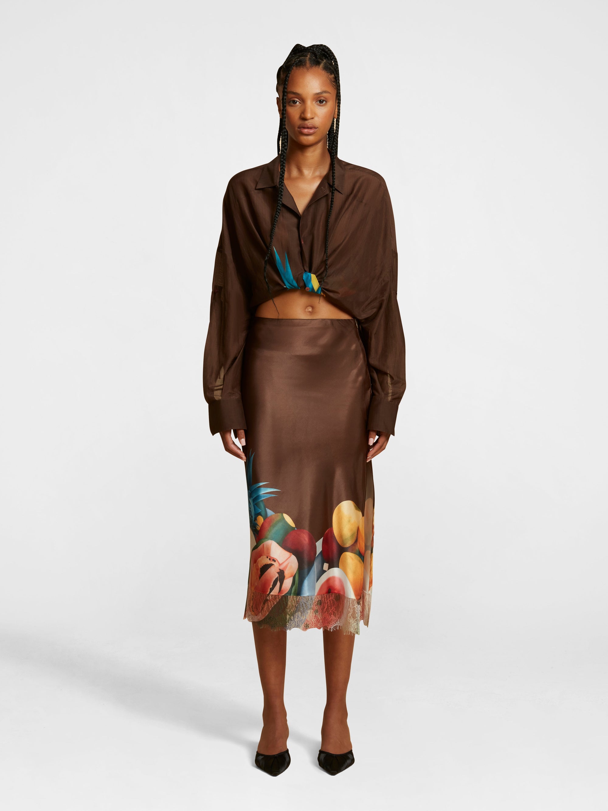 Brown Salpicon Silk Skirt