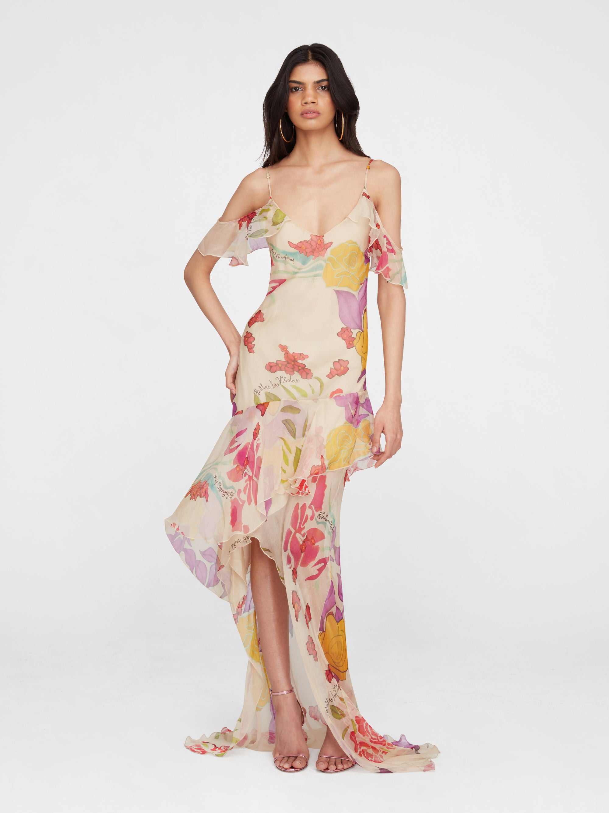 Flores Silk Chiffon Long Dress