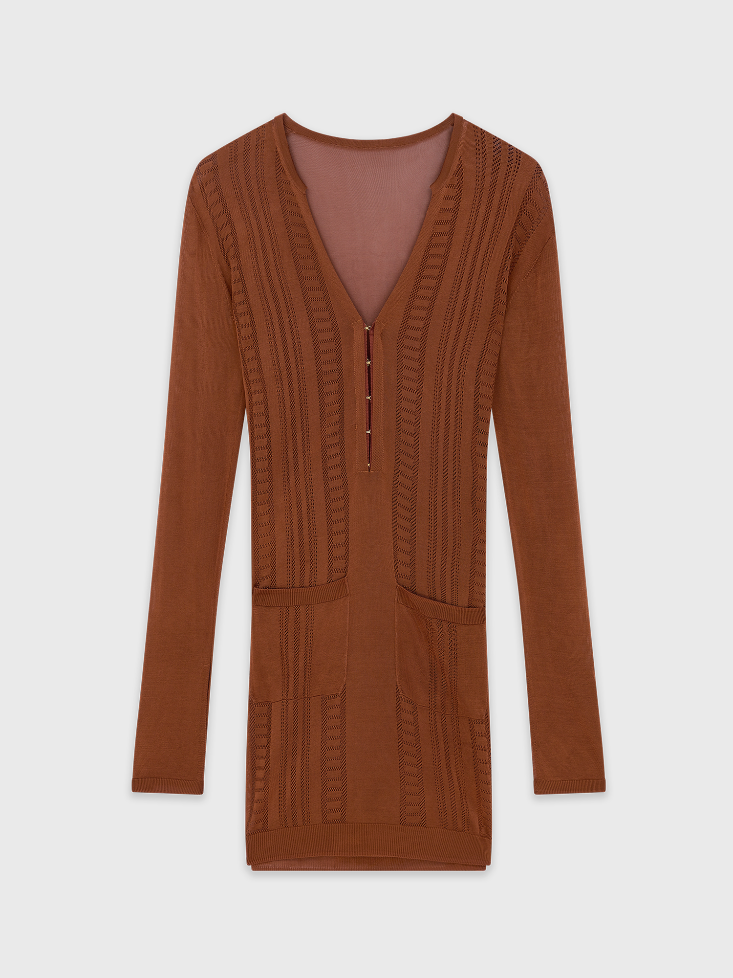 Brown Guayabera Mini Dress