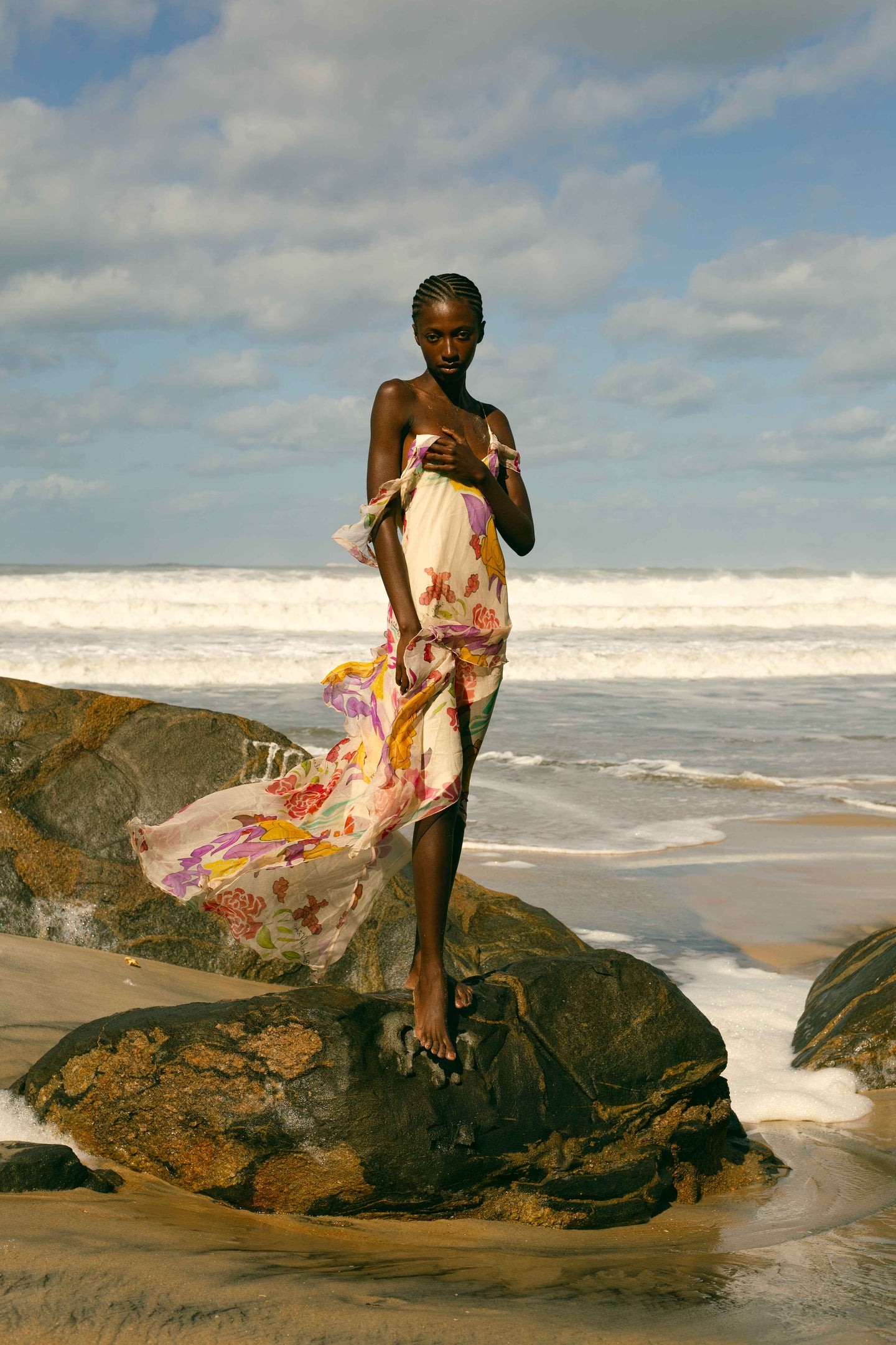 Flores Silk Long Dress