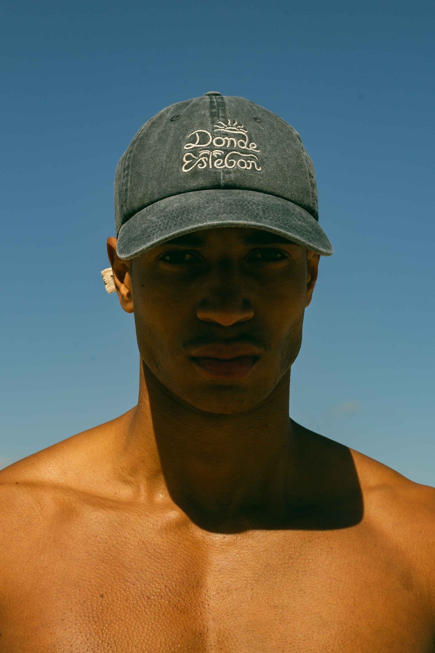 Logo Cap In Washed Blue With Embroidery