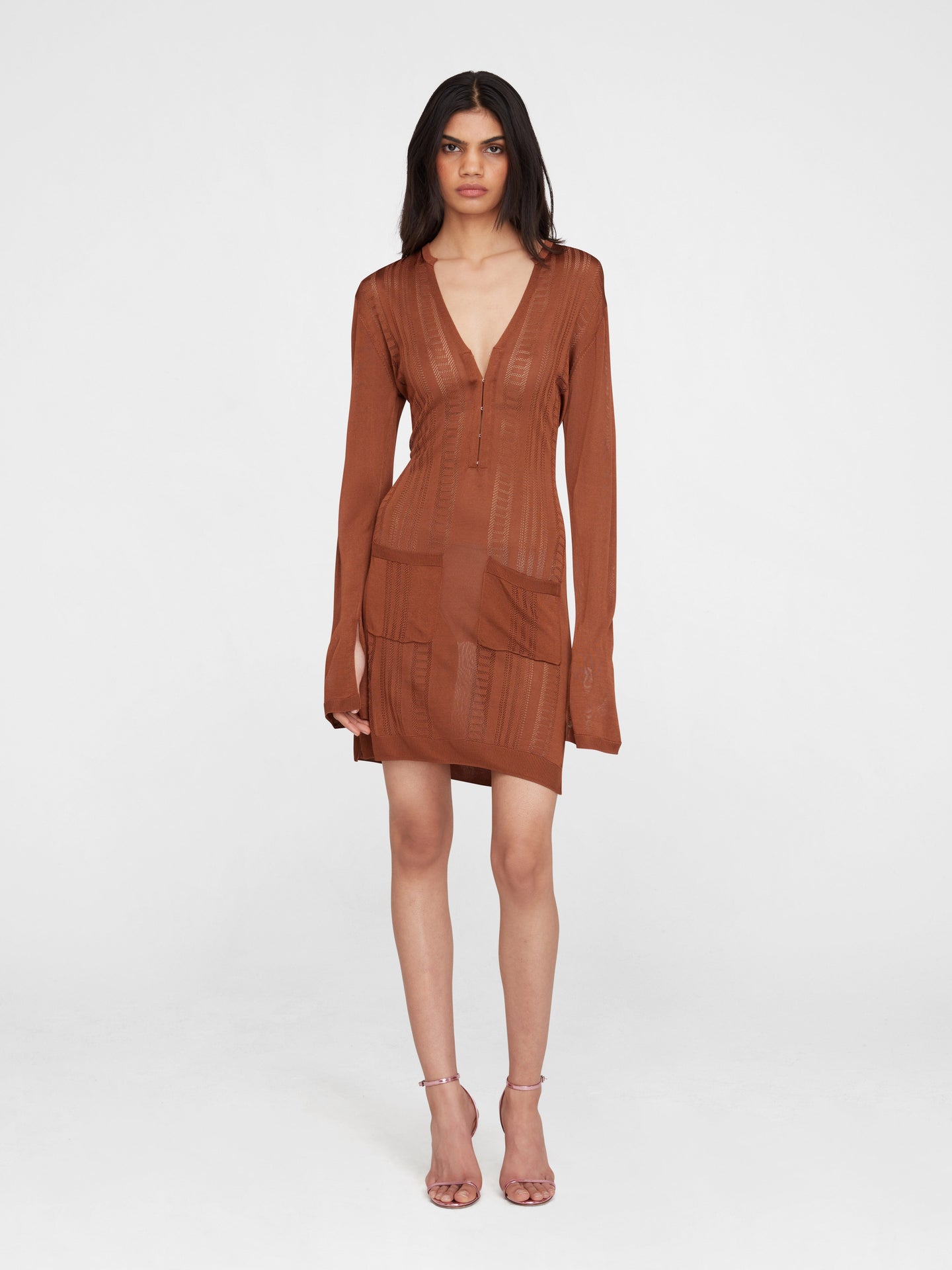 Brown Guayabera Mini Dress