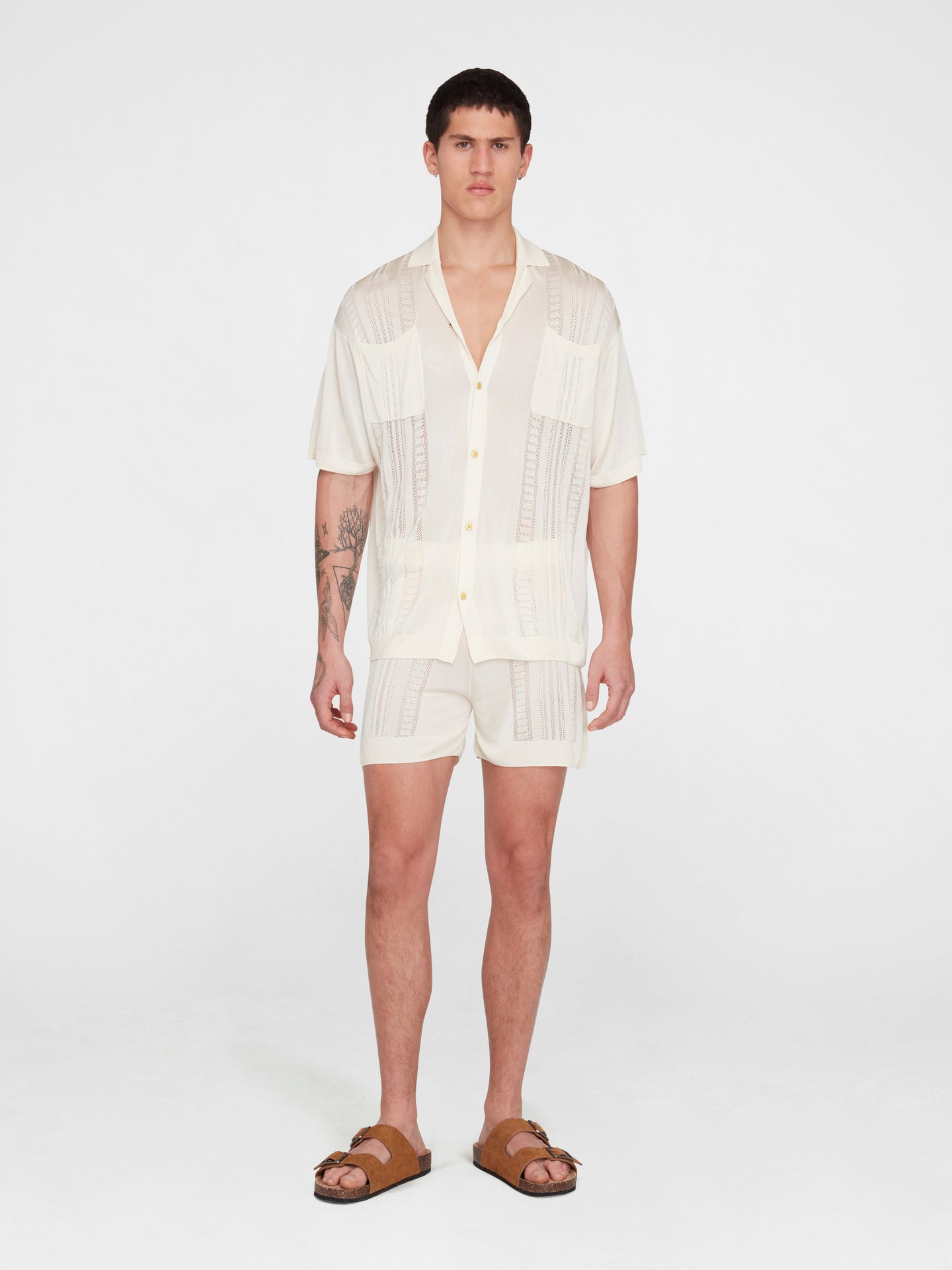 Cream Guayabera Knit Shorts