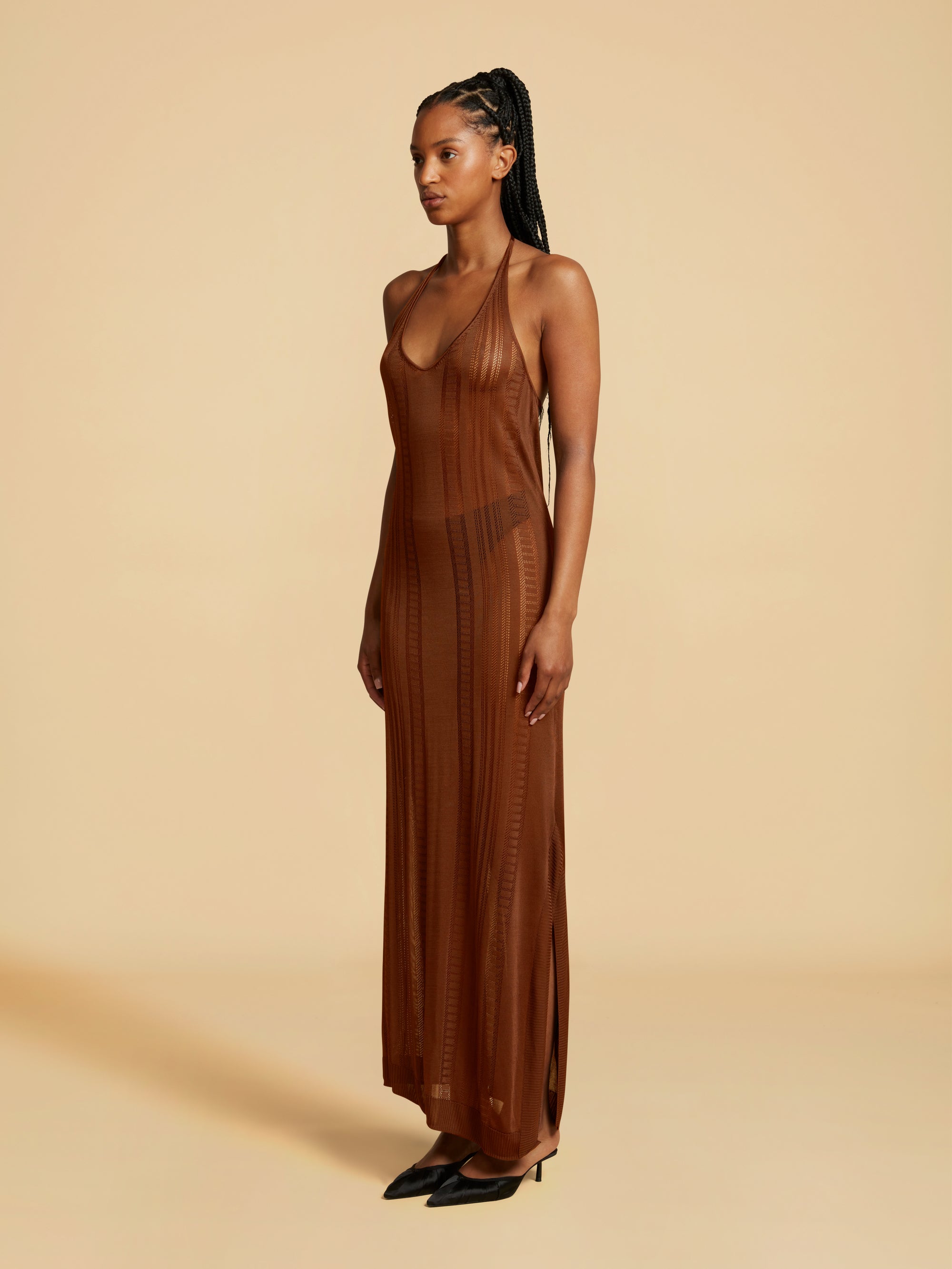 Brown Guayabera Long Dress