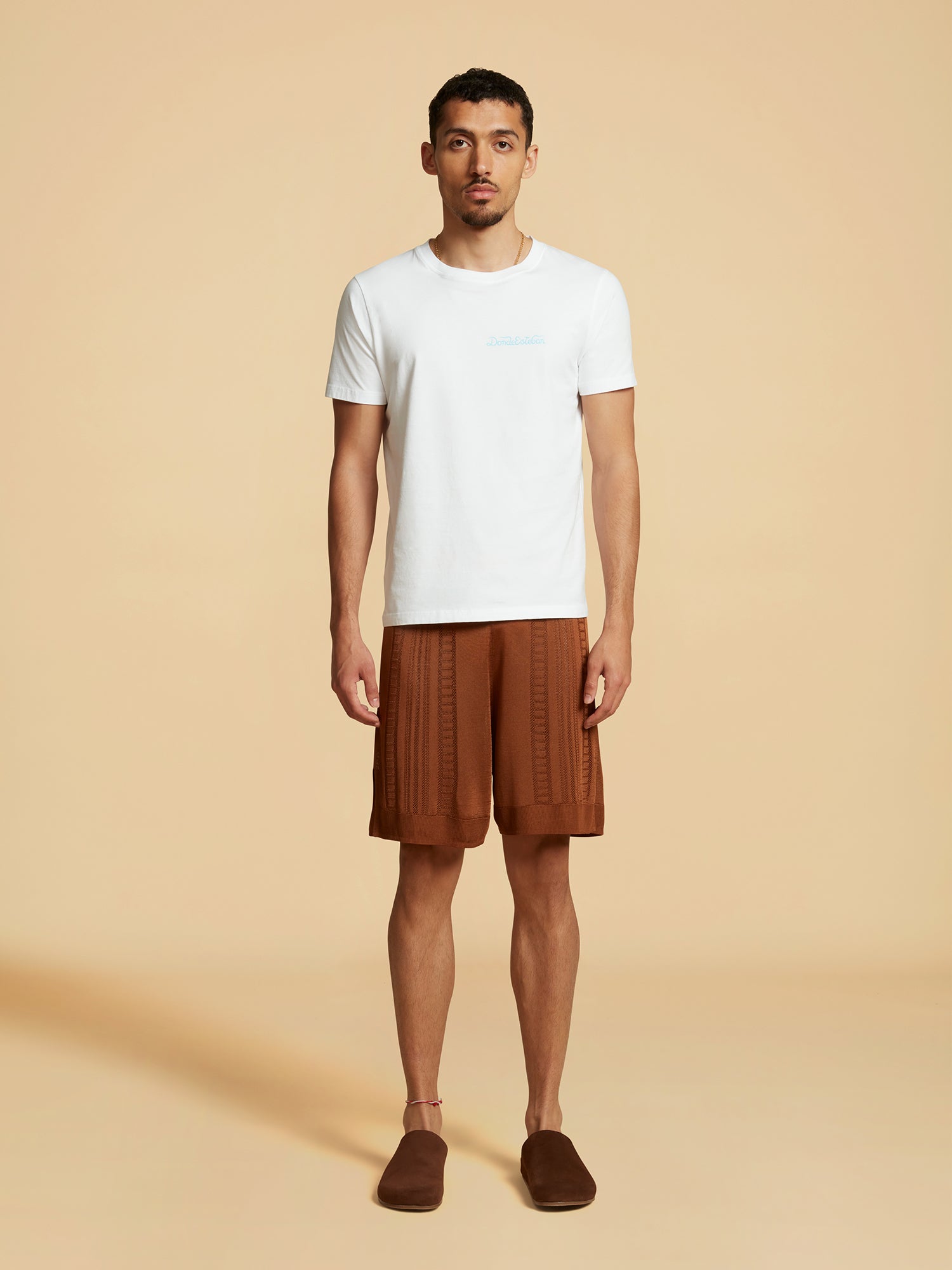 Brown Guayabera Knit Shorts