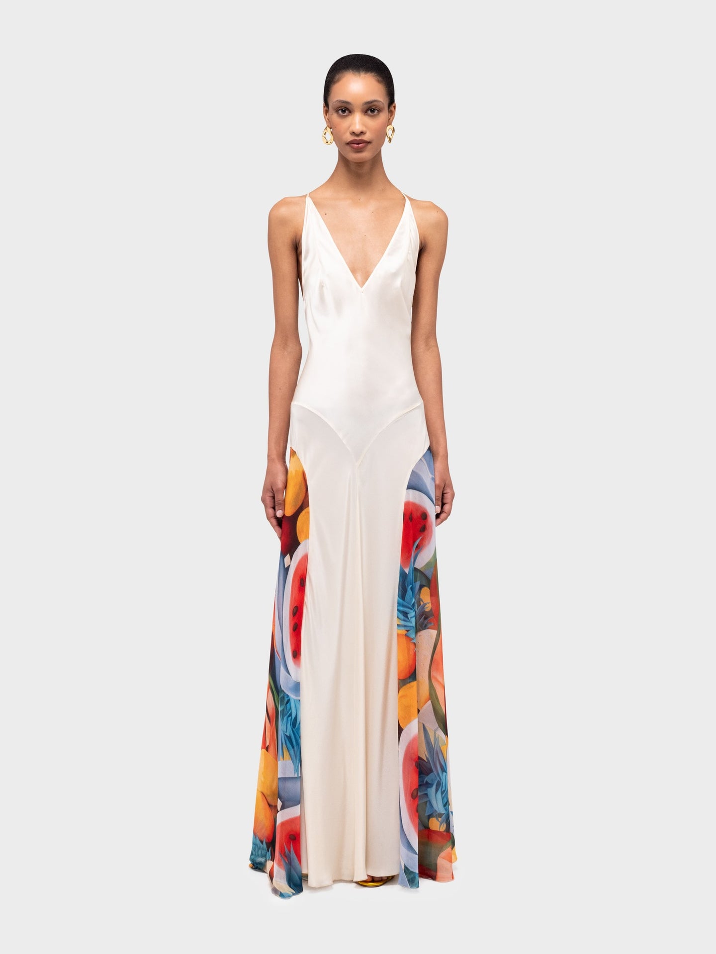 Salpicon White Silk Long Dress