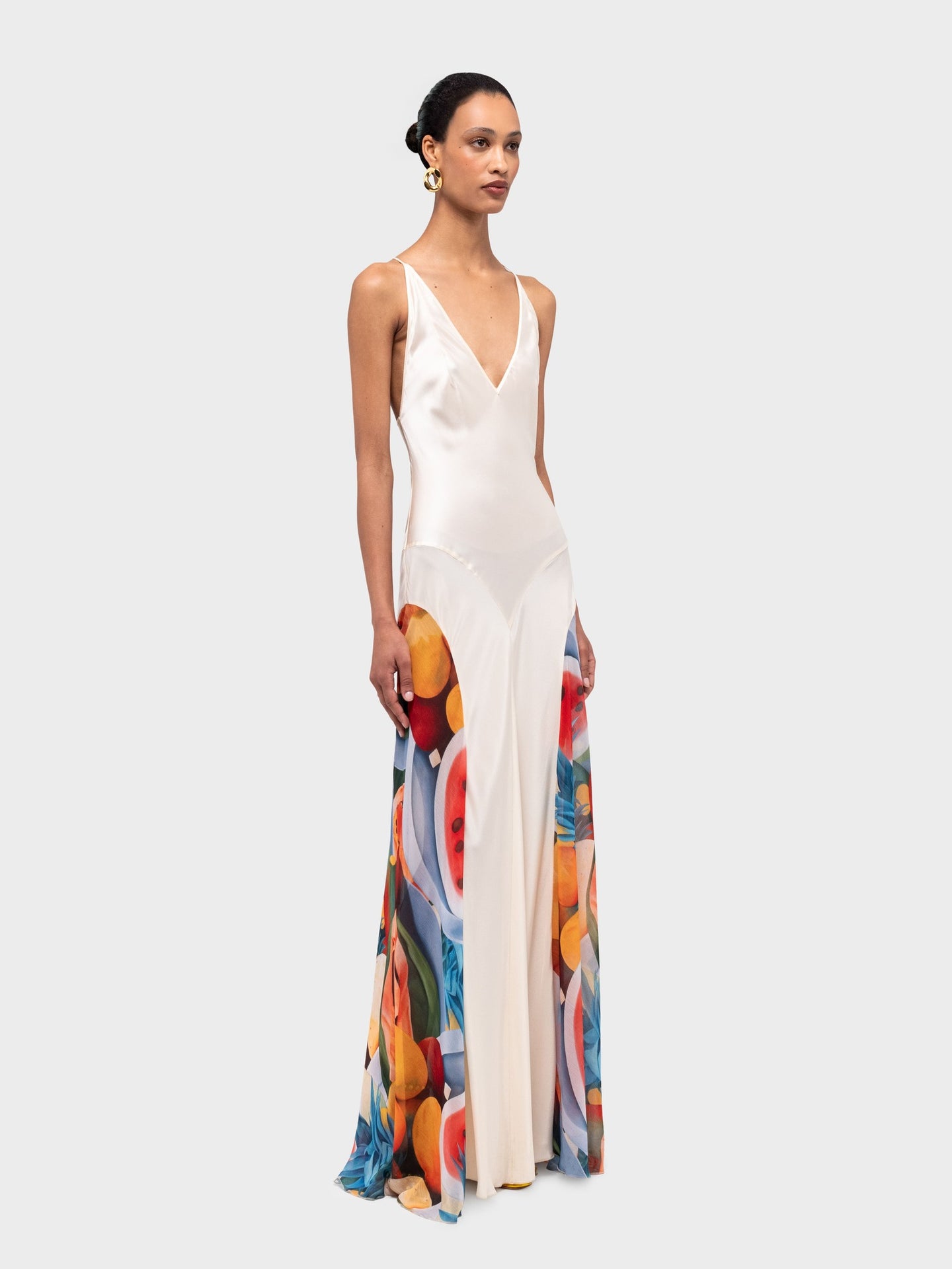 Salpicon White Silk Long Dress