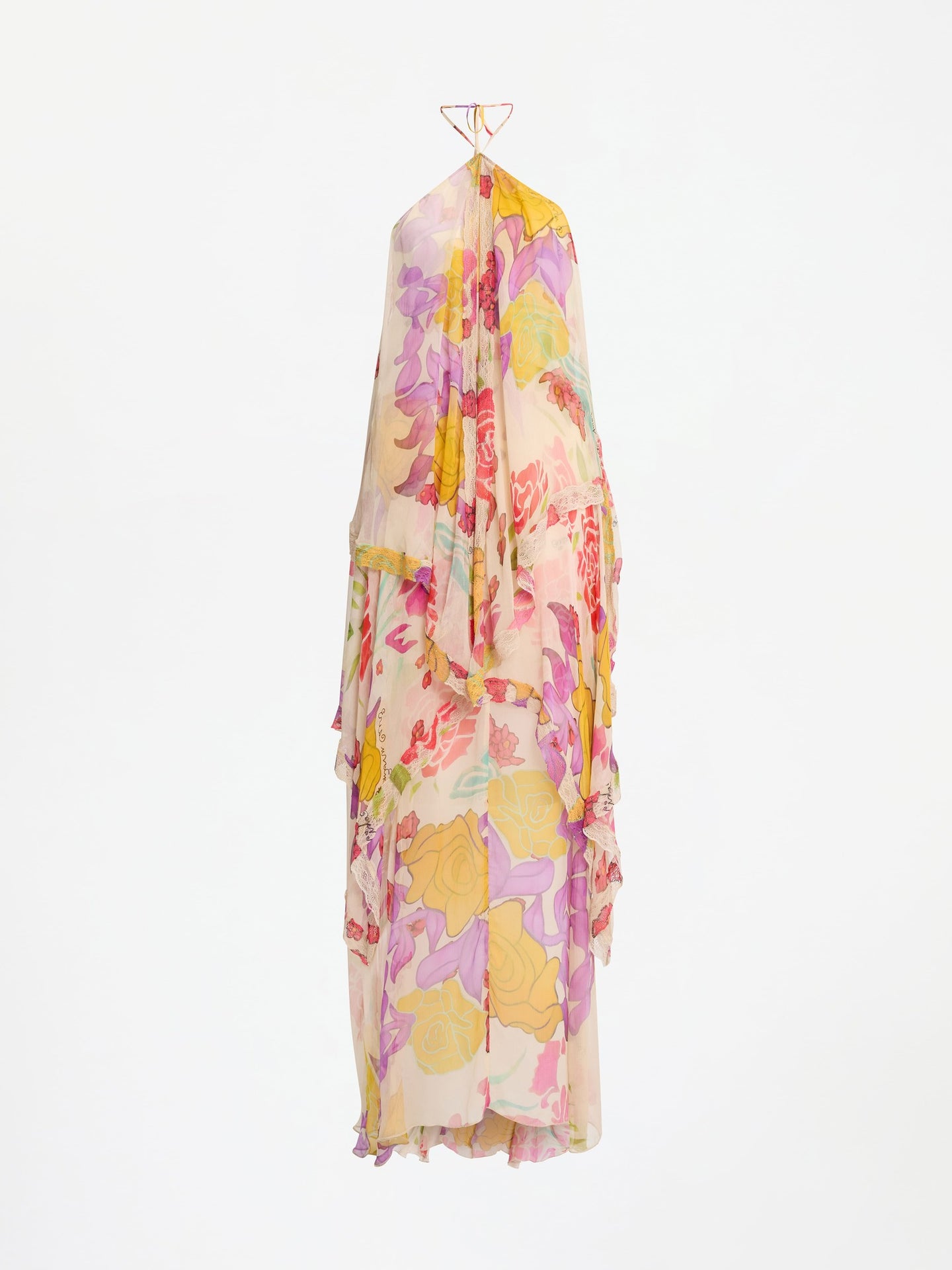 Flores Silk Chiffon Long Halter Dress