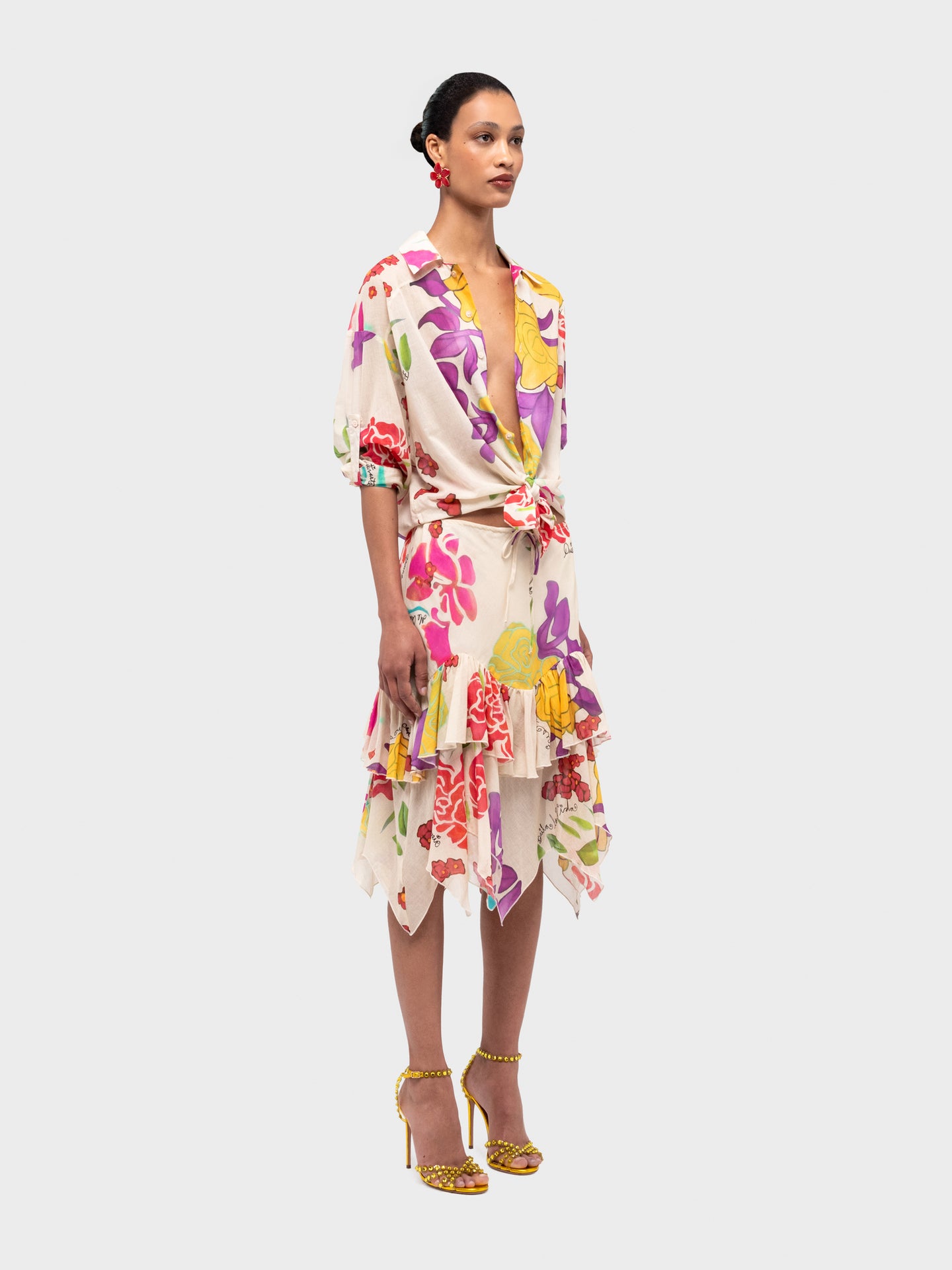 Flores Cotton Midi Skirt