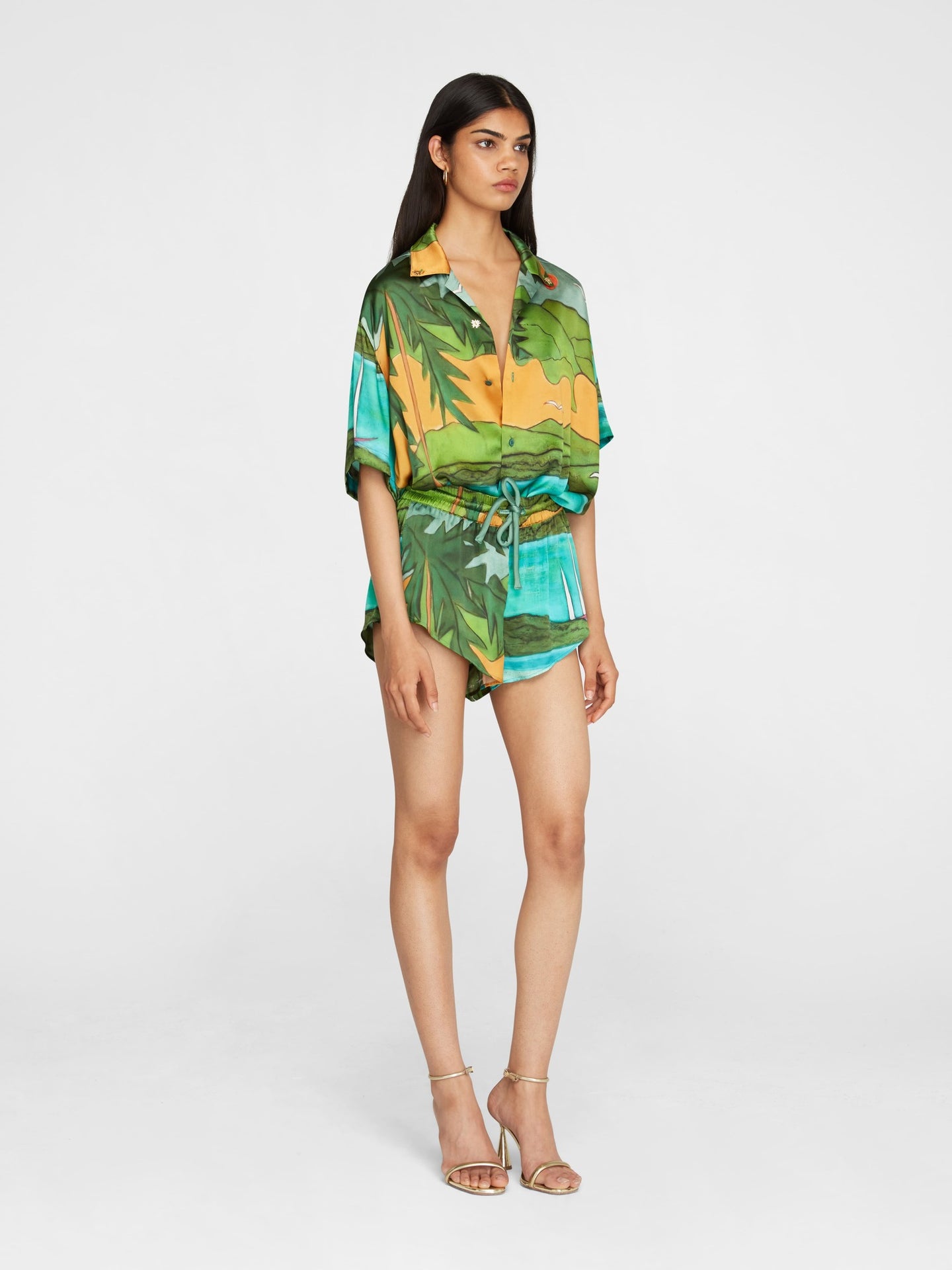 Magdalena Silk Satin Short Sleeve Shirt