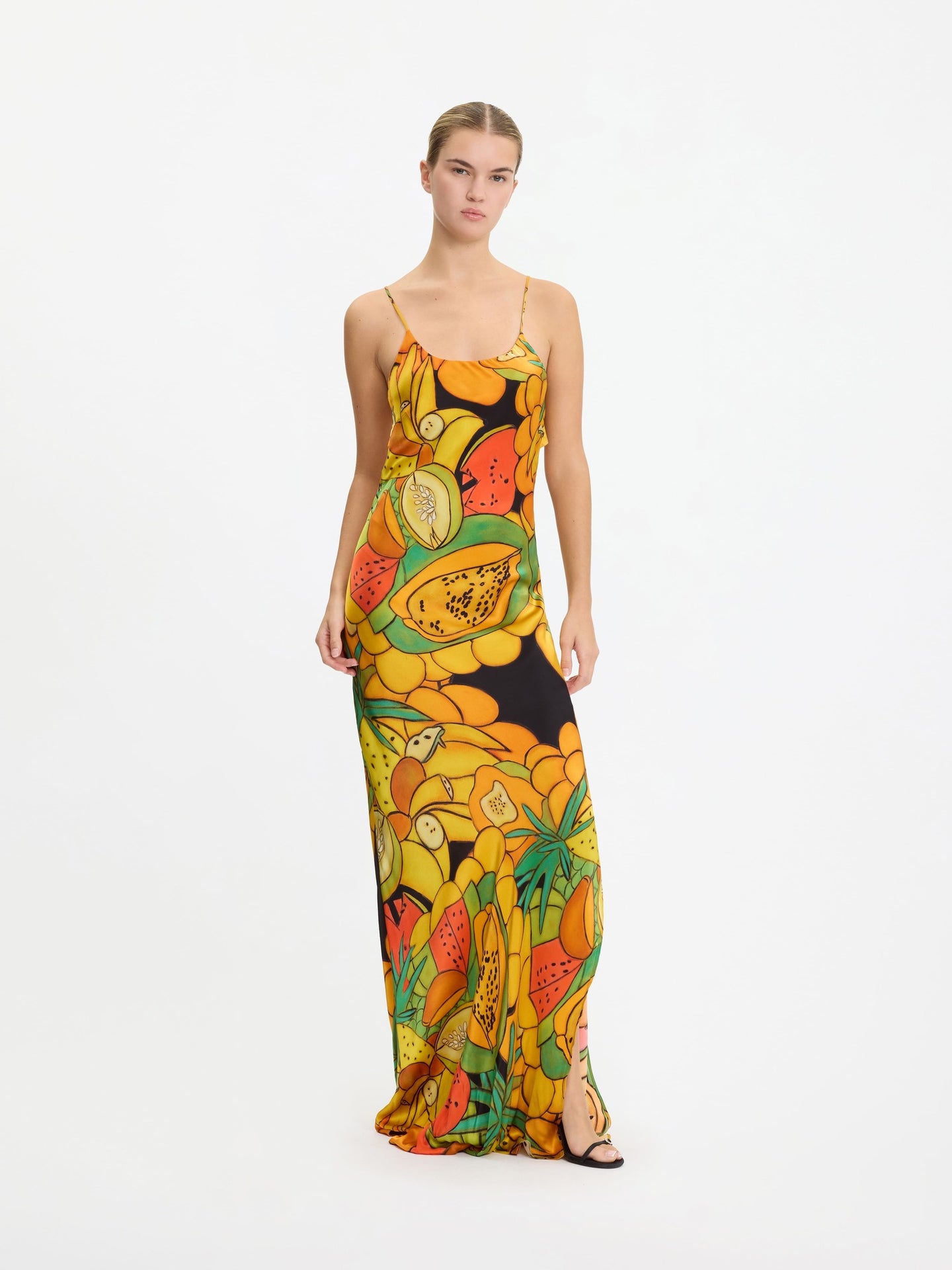 Frutas Silk Satin Long Dress