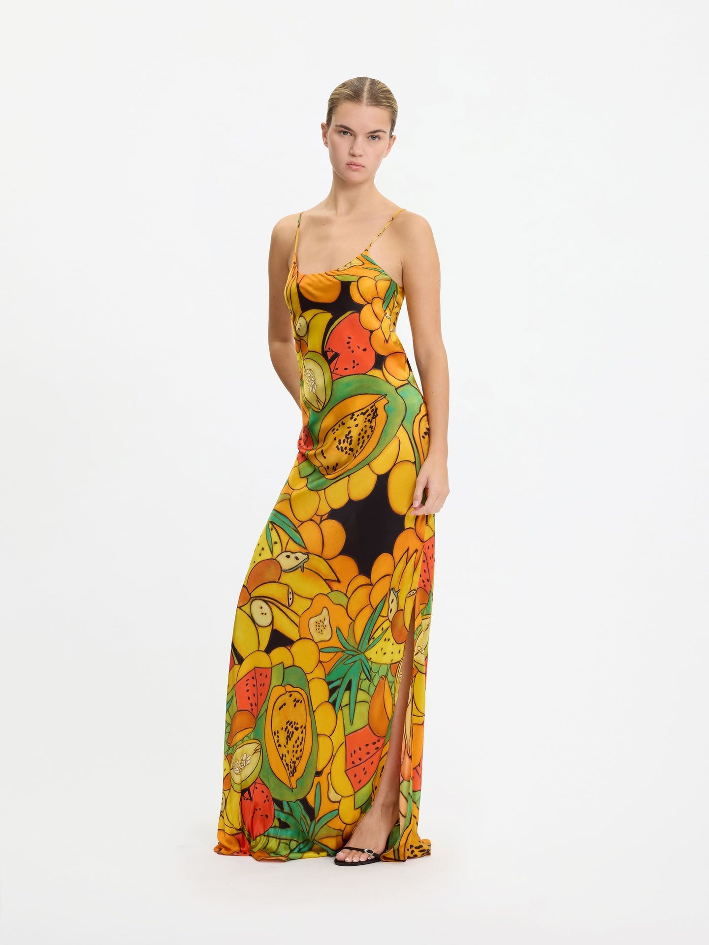 Frutas Silk Satin Long Dress