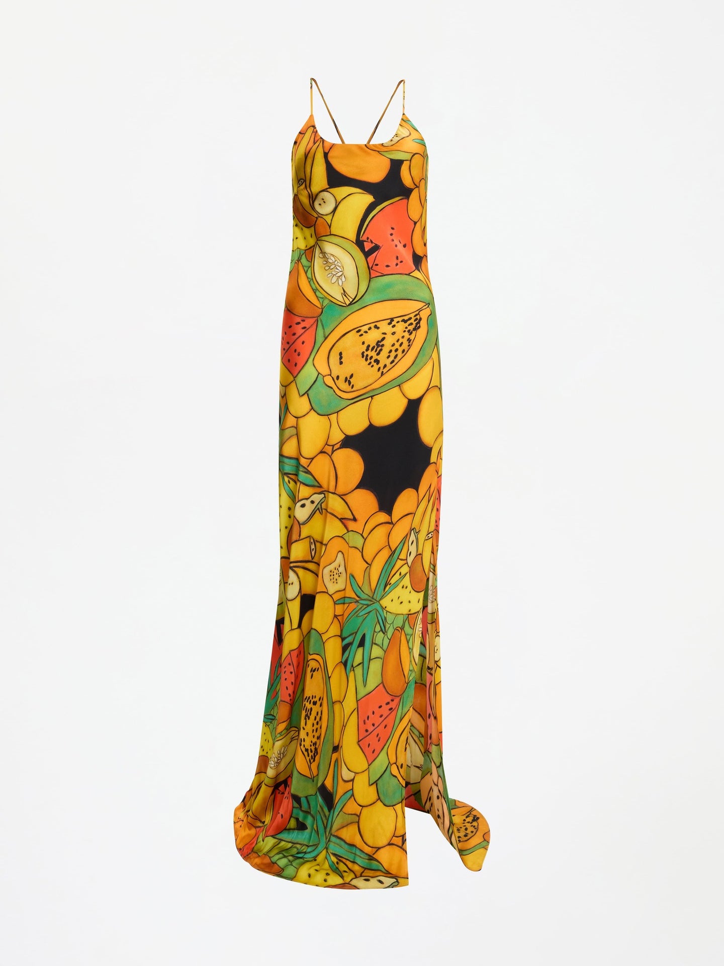 Frutas Silk Satin Long Dress