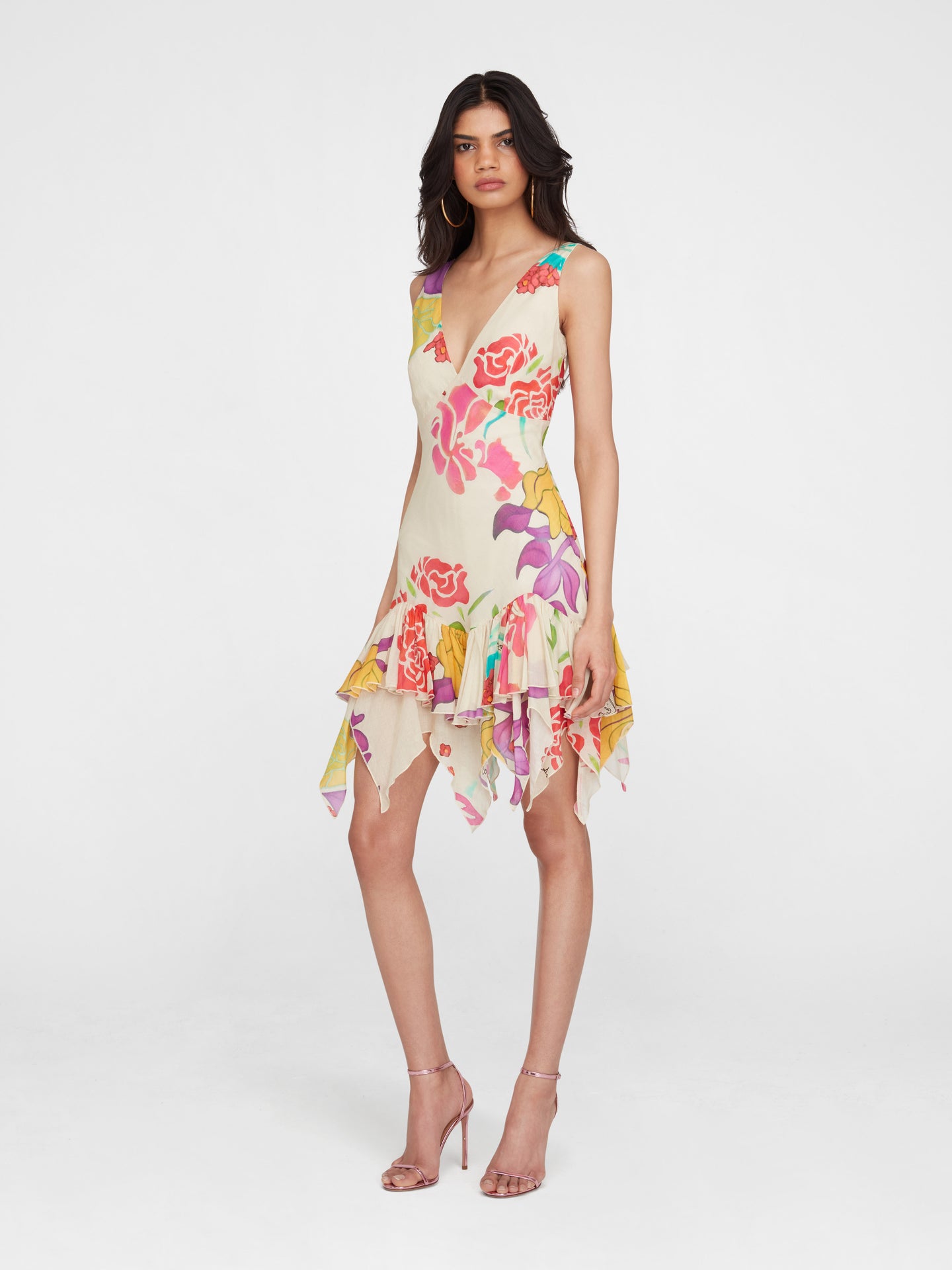 cotton voile floral print dress Printed cotton voile ruffle dress Blue For Women