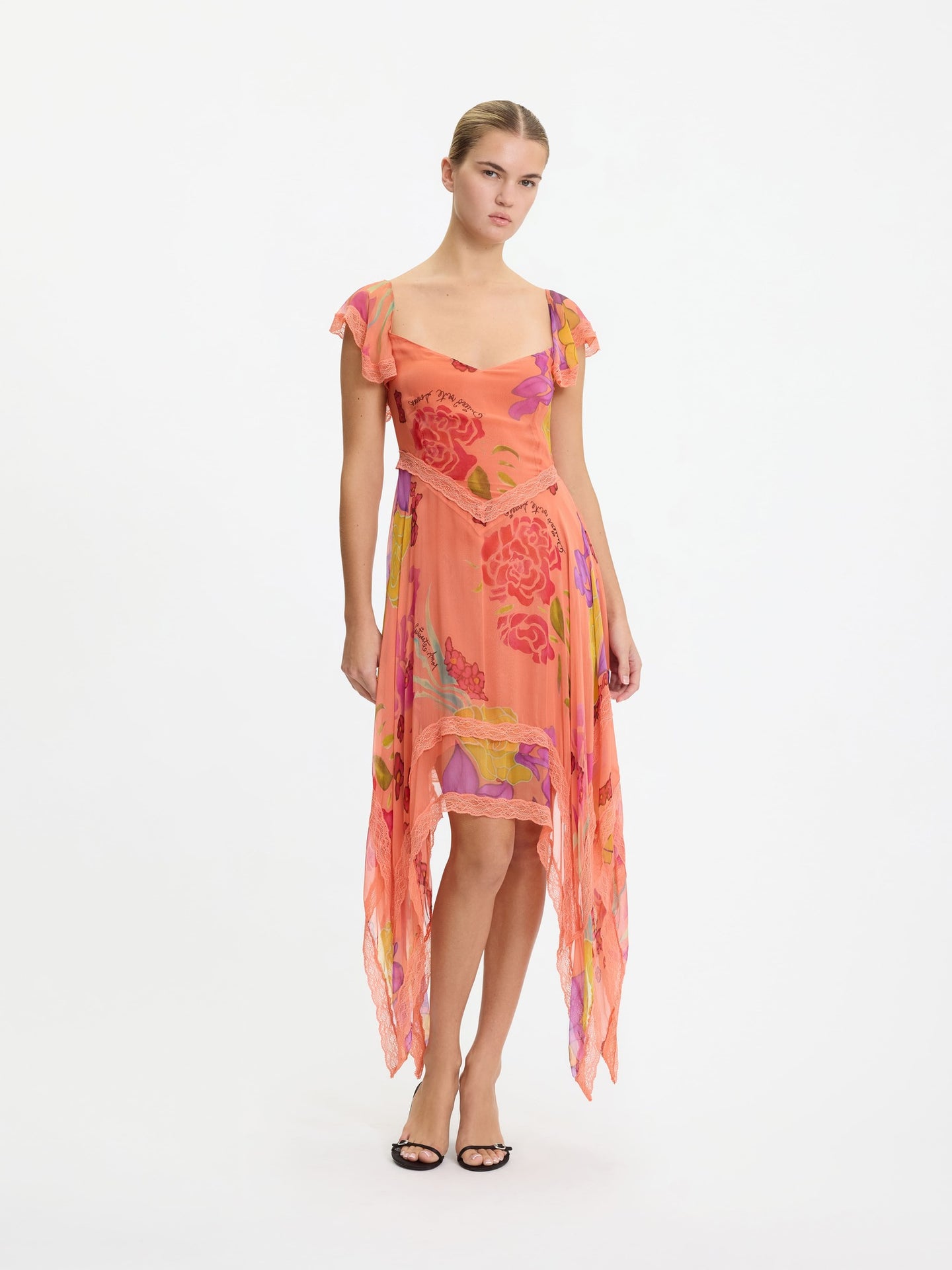 Guava Flores Silk Chiffon Dress