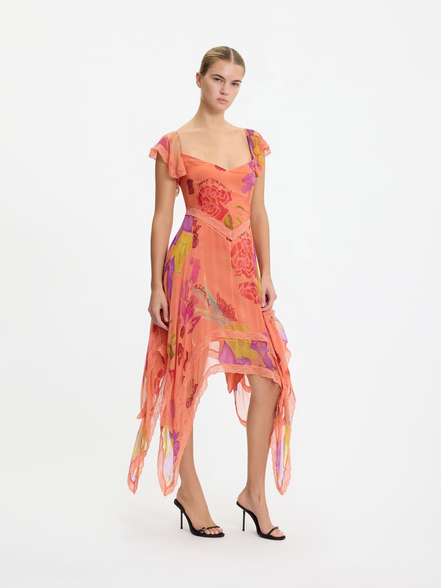 Guava Flores Silk Chiffon Dress