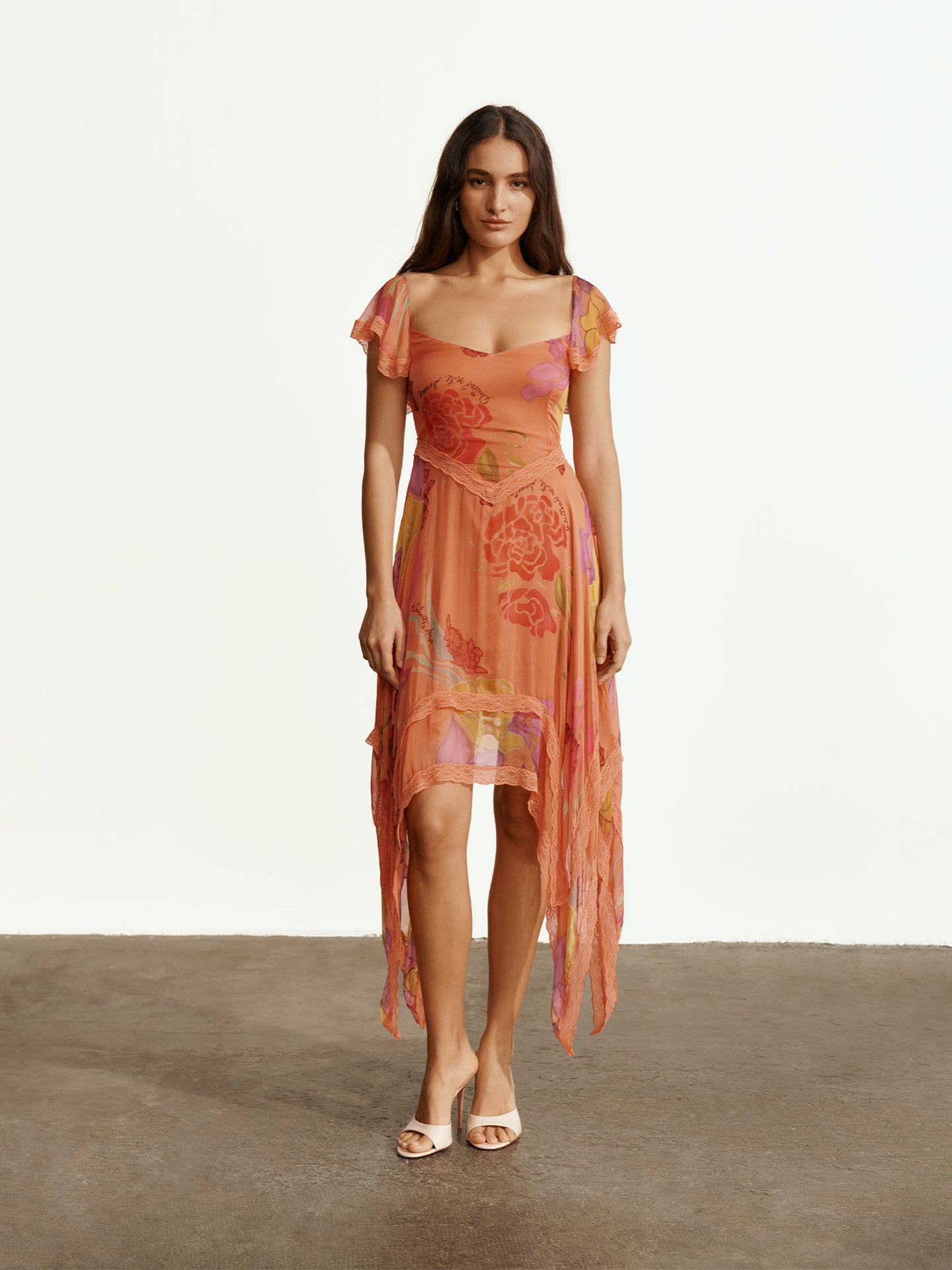 Guava Flores Silk Chiffon Dress