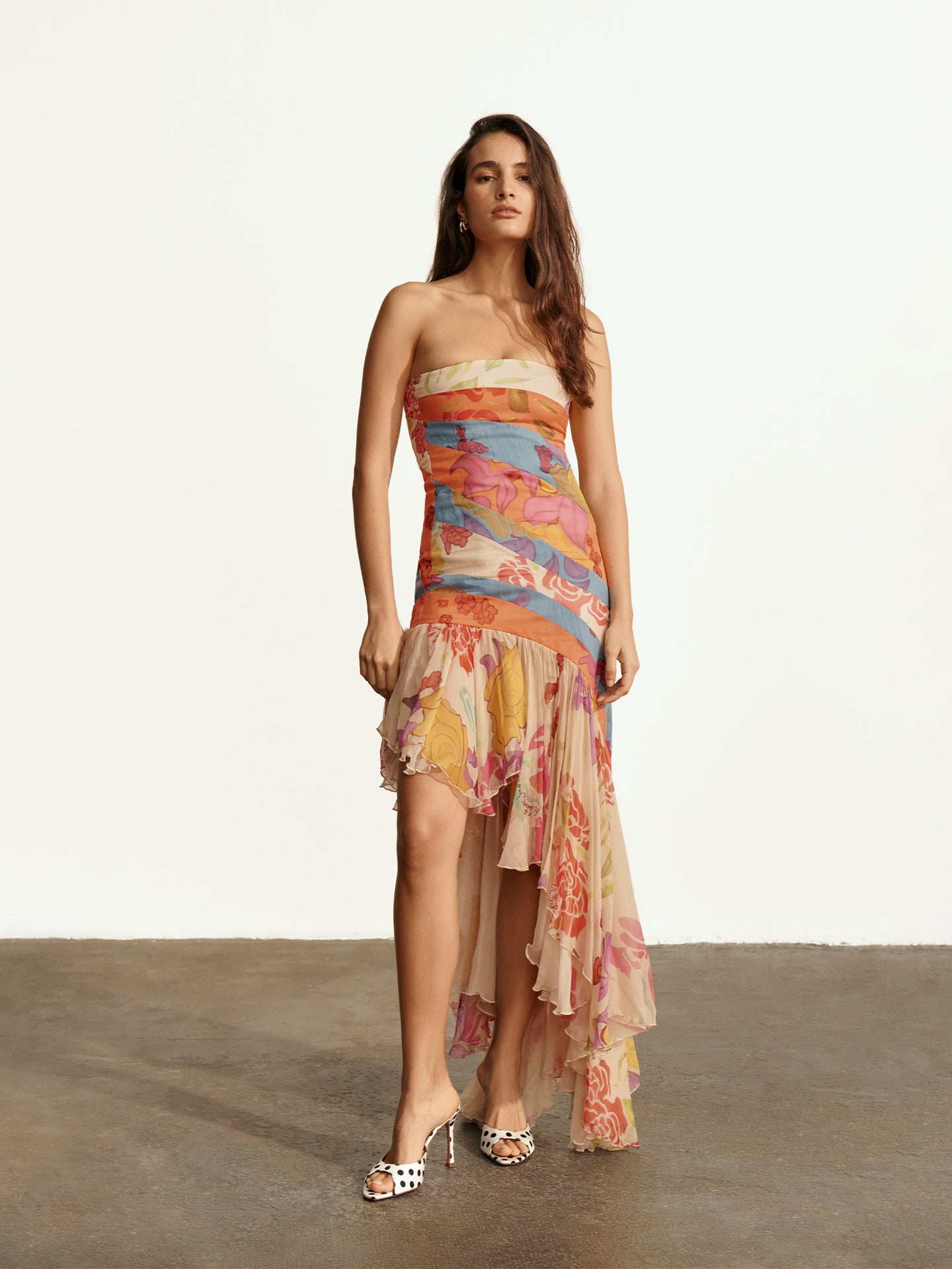 Flores Strapless Silk Chiffon Long Dress