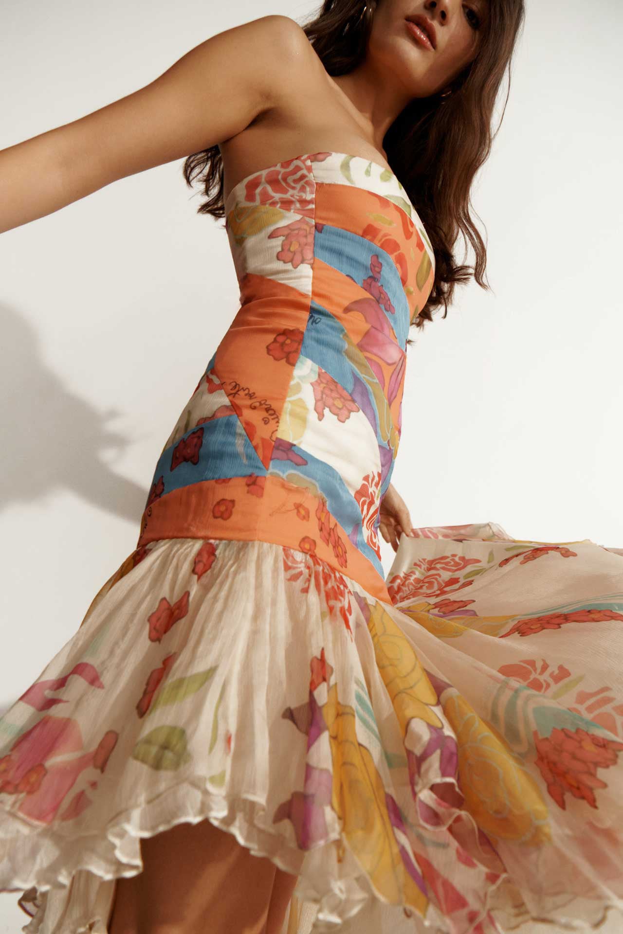 Flores Strapless Silk Chiffon Long Dress