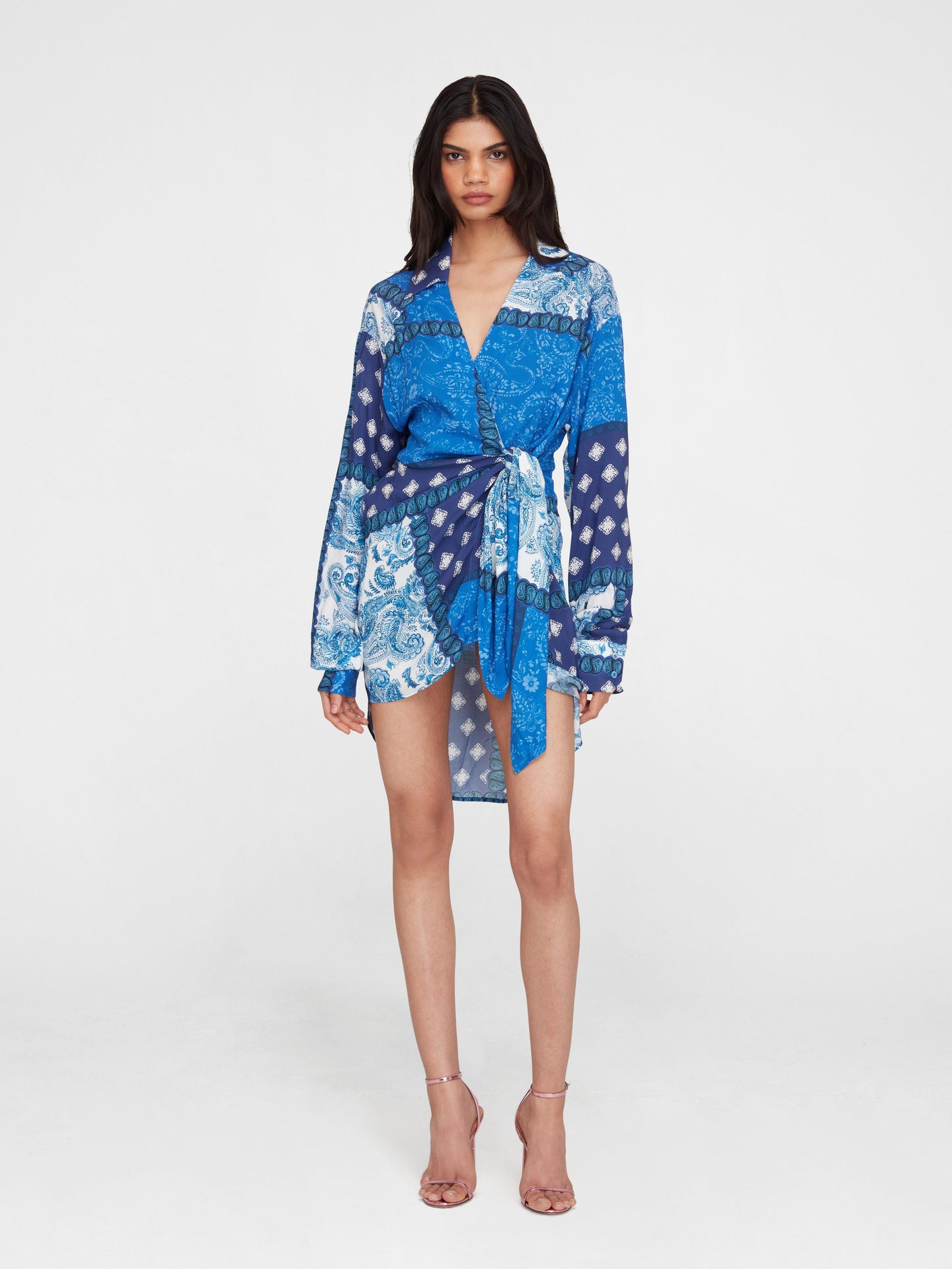 Midnight Paisley Wrap Mini Dress