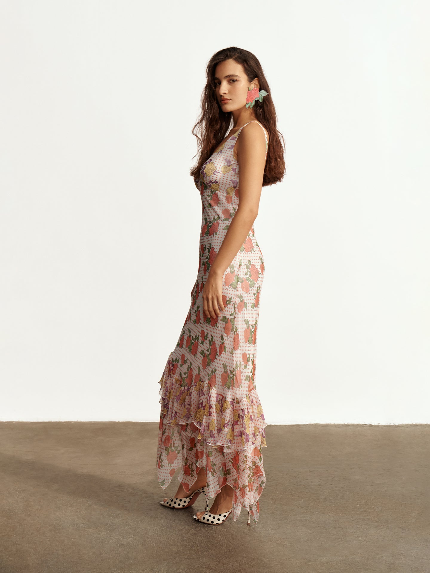 Pajaritos Y Rosas Silk Long Dress