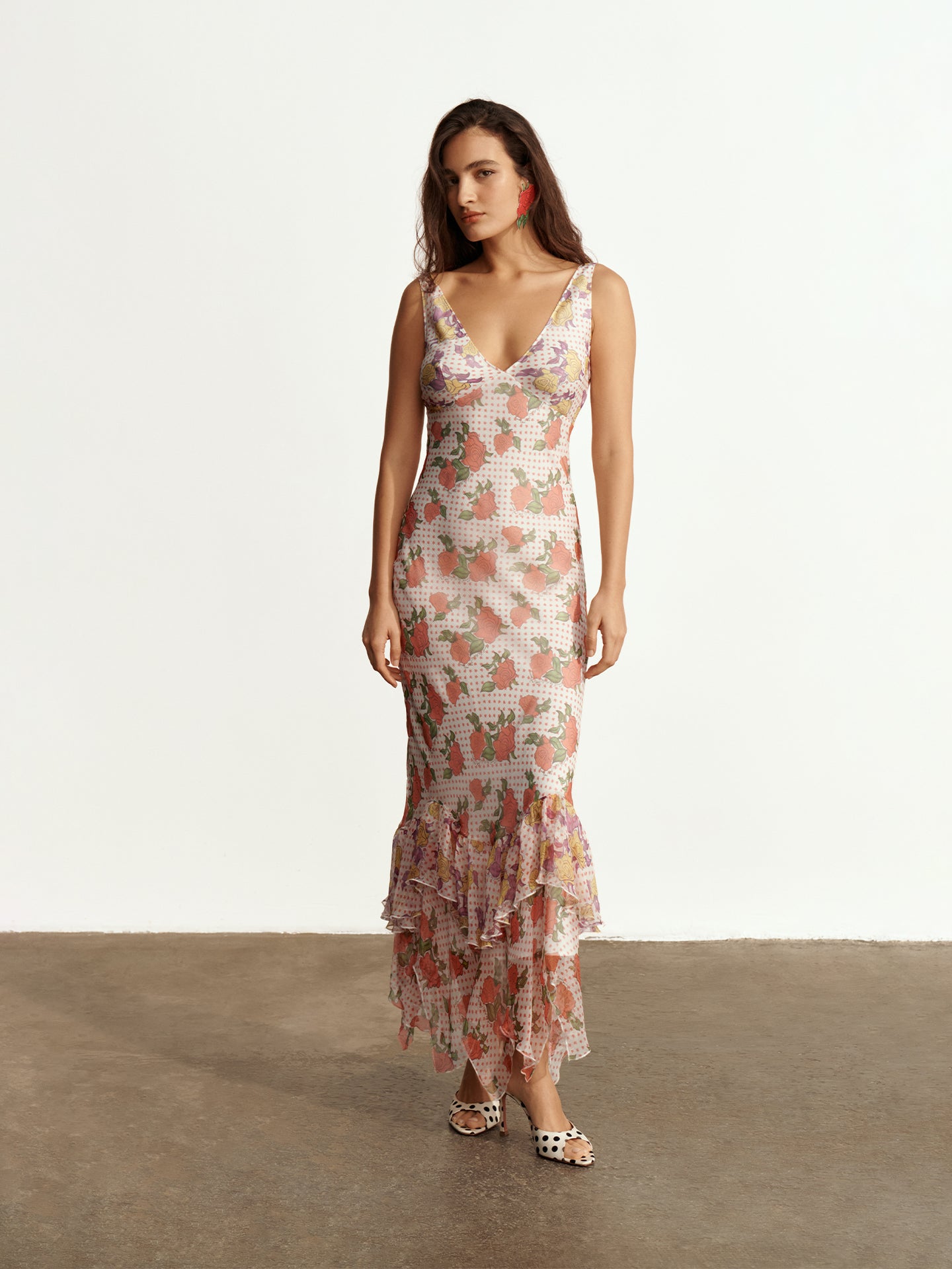 Pajaritos Y Rosas Silk Long Dress