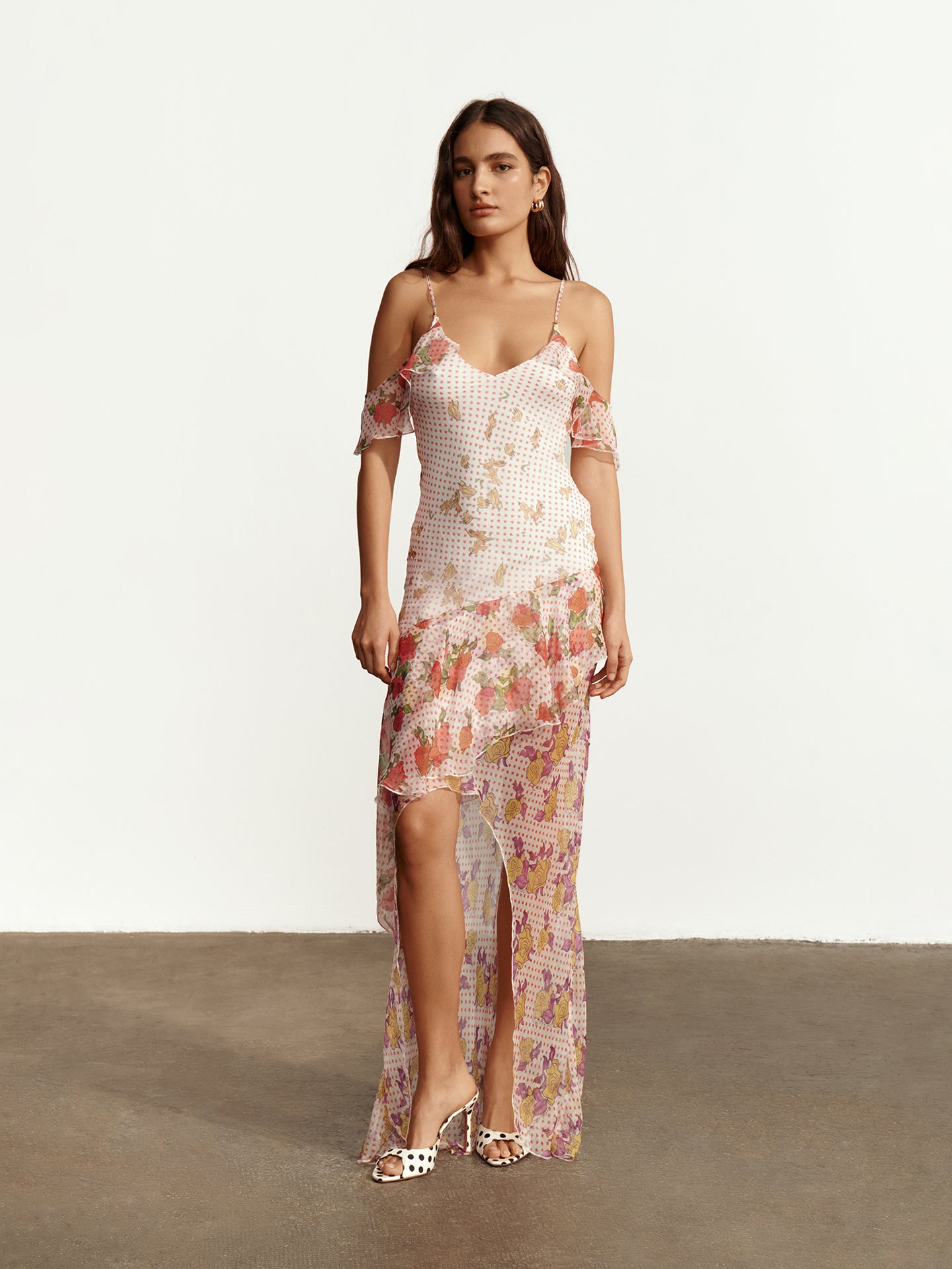 Pajaritos Y Rosas Silk Chiffon Long Dress