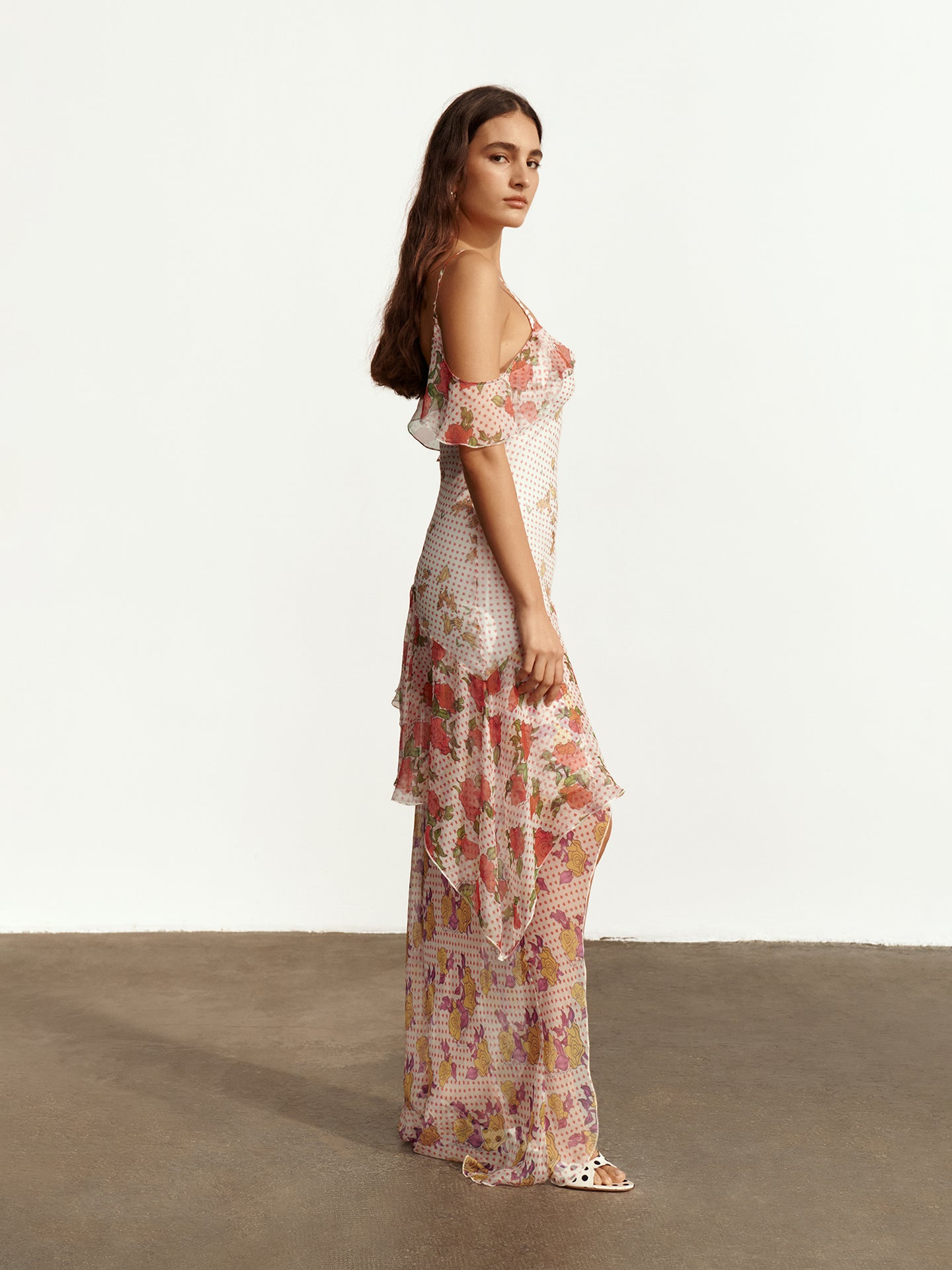 Pajaritos Y Rosas Silk Chiffon Long Dress