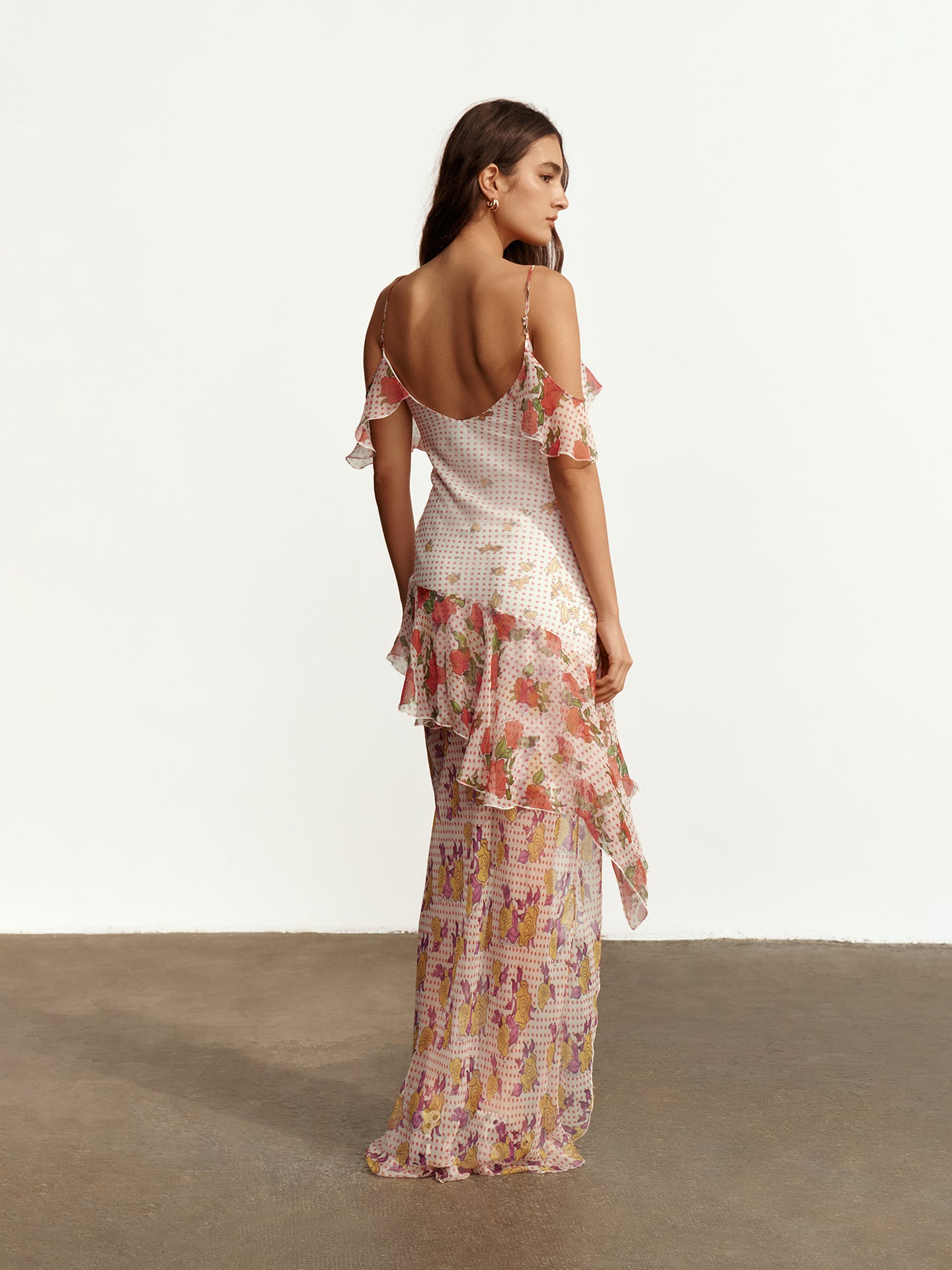 Pajaritos Y Rosas Silk Chiffon Long Dress