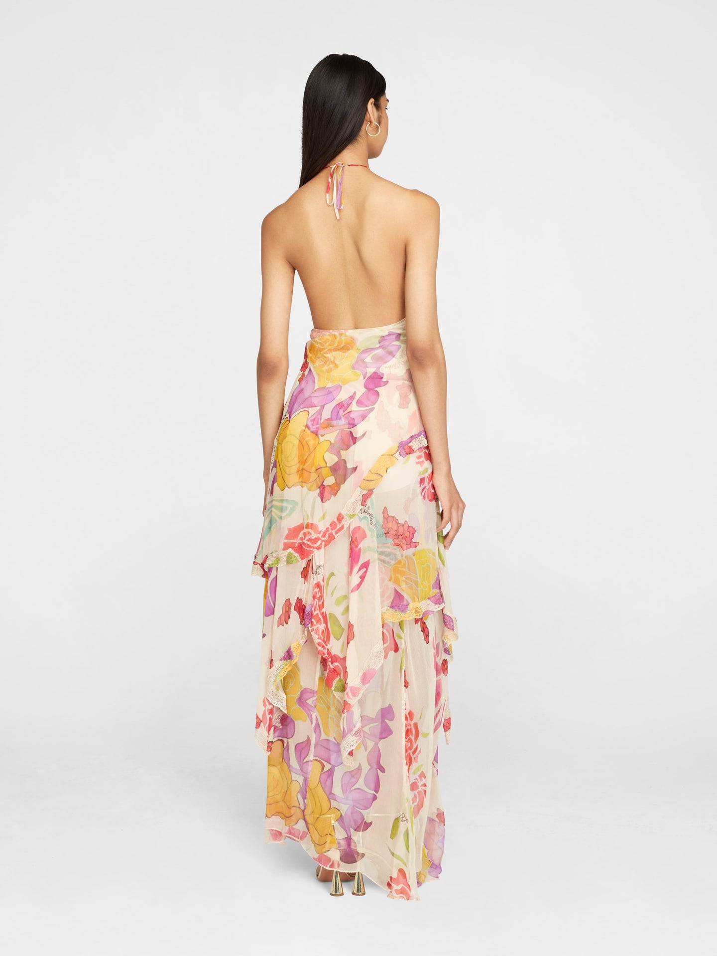 Donde Esteban - Flores Silk Chiffon Long Halter Dress - Size XL Donde Esteban - Flores Silk Chiffon Long Halter Dress - Size XL
