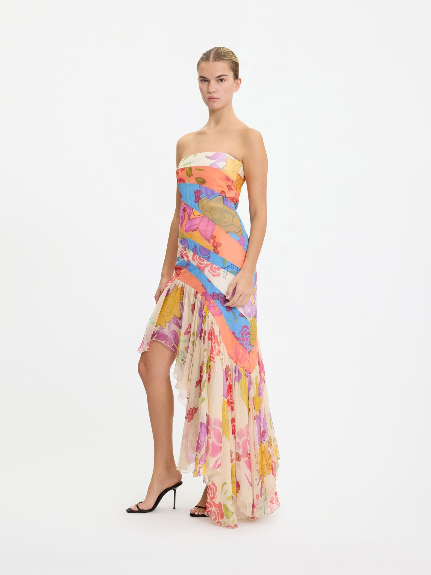 Flores Strapless Silk Chiffon Long Dress