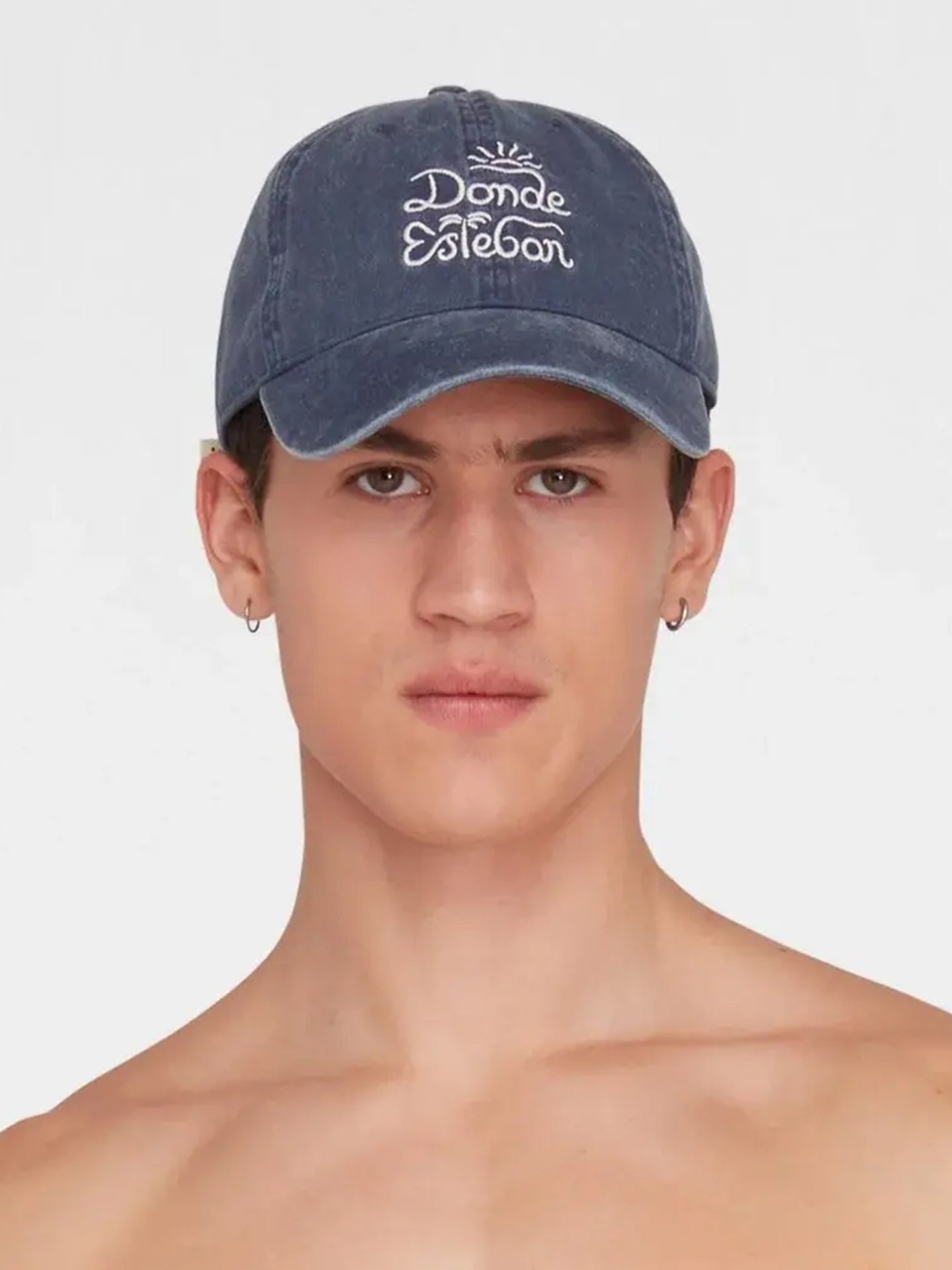 Logo Cap In Washed Blue With Embroidery