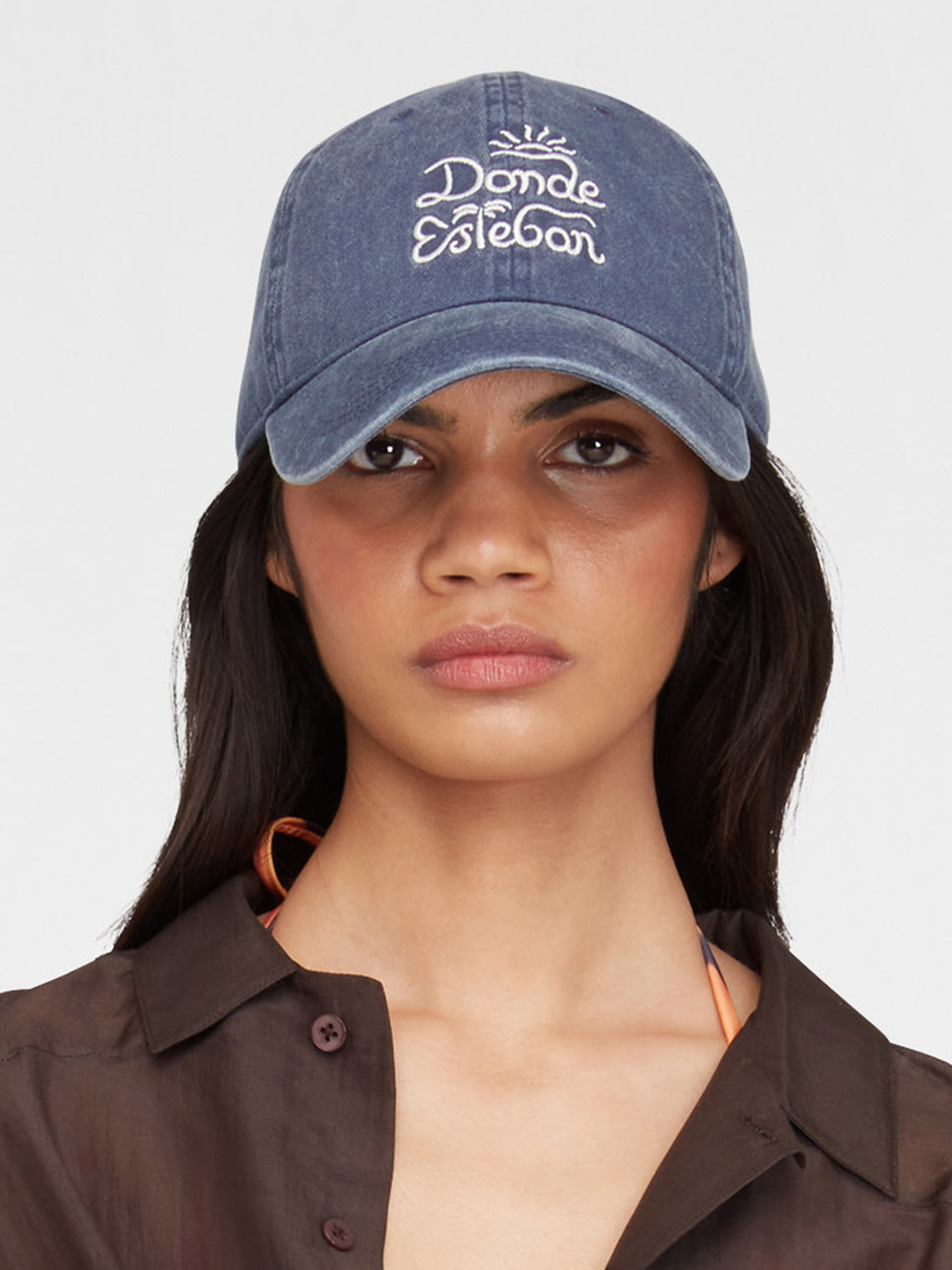 Logo Cap In Washed Blue With Embroidery