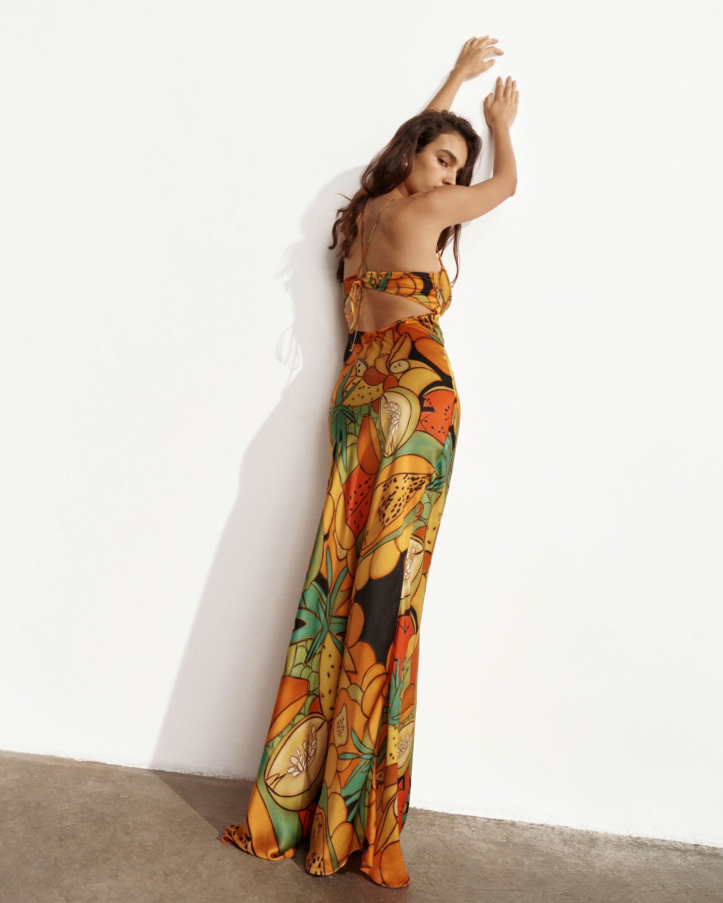 Frutas Silk Satin Long Dress